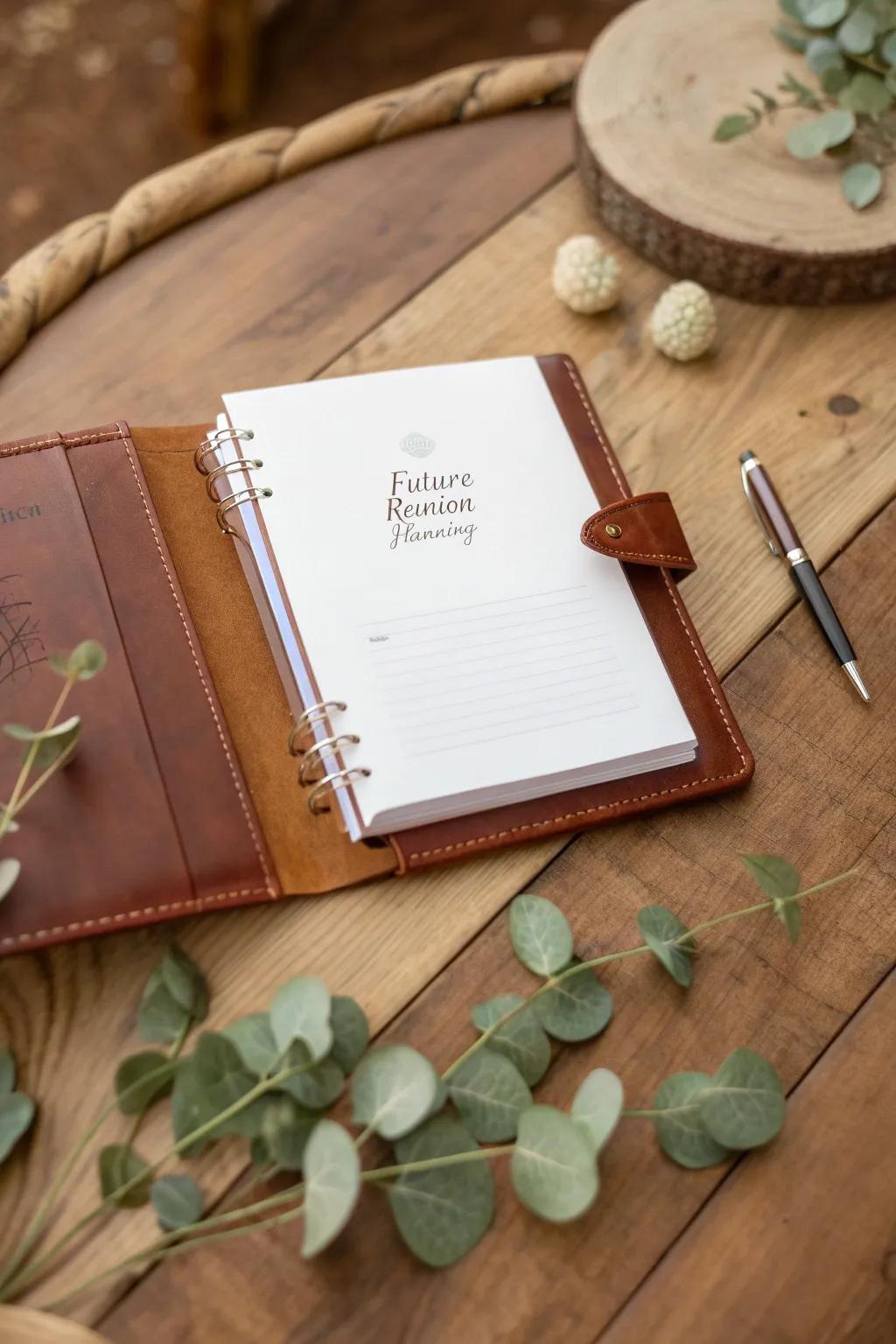 Capture future memories in style with this elegant reunion planning notebook.