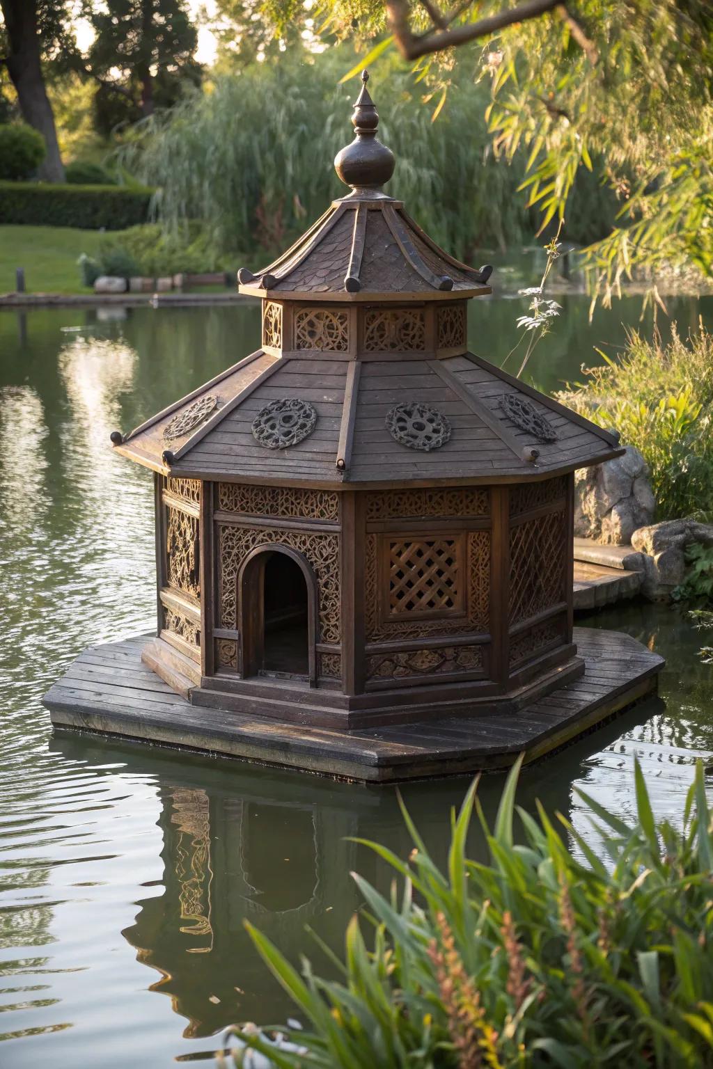 Stand out on the pond with this striking octagonal duck house!