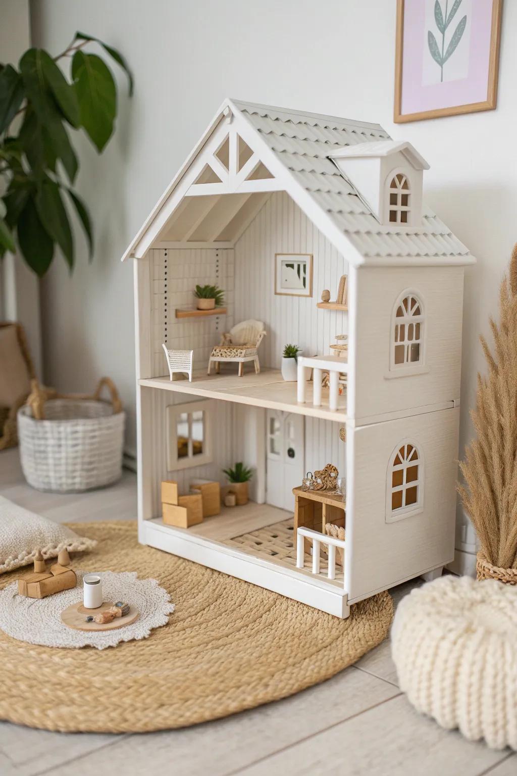 Craft elegance in miniature: A Scandinavian-inspired foam board dollhouse brings imagination to life. 🏡✨