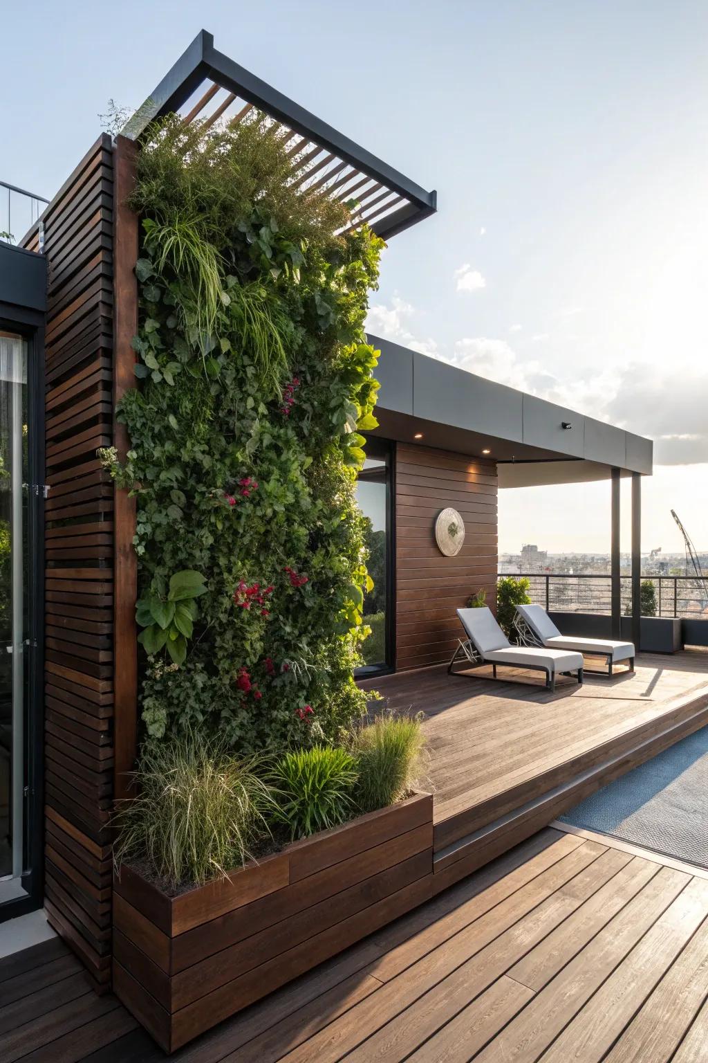 Elevate your outdoor space with a stunning vertical garden on your deck. Experience the perfect blend of nature and style.