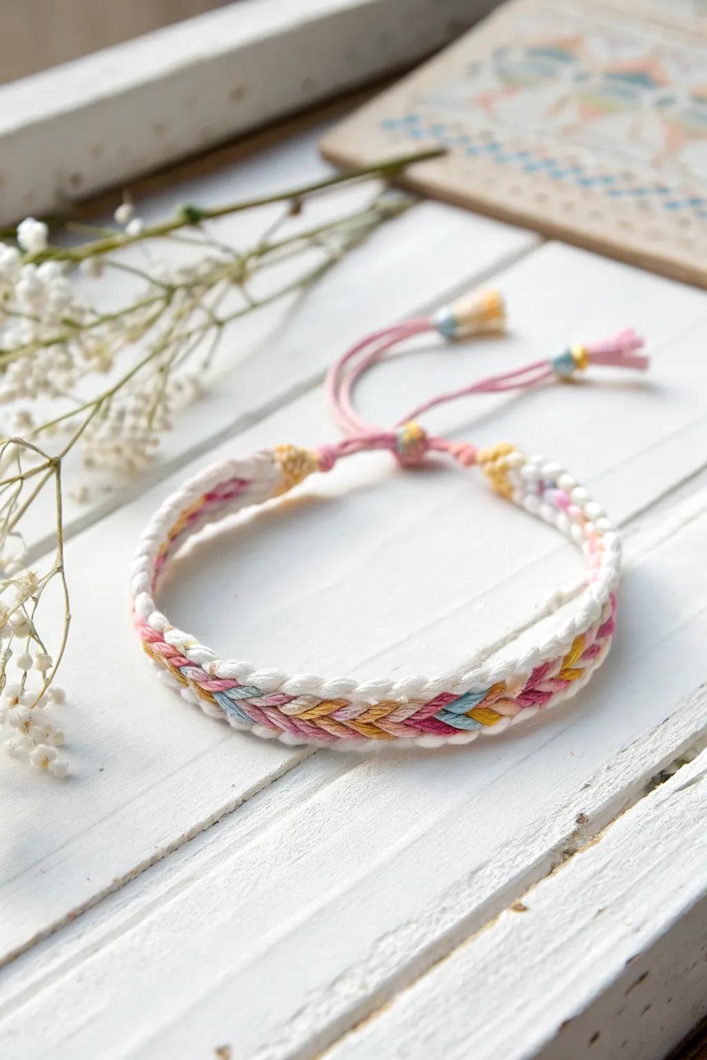 Elevate your friendship bracelet with a touch of artistic flair using fabric paint accents.
