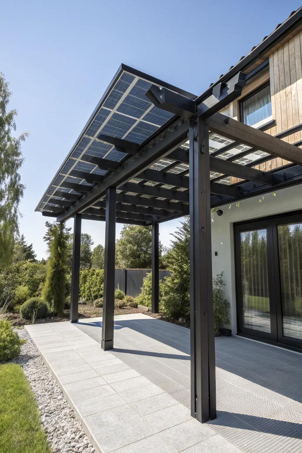 Harness the sun with style: A solar-ready pergola for a sustainable outdoor retreat.