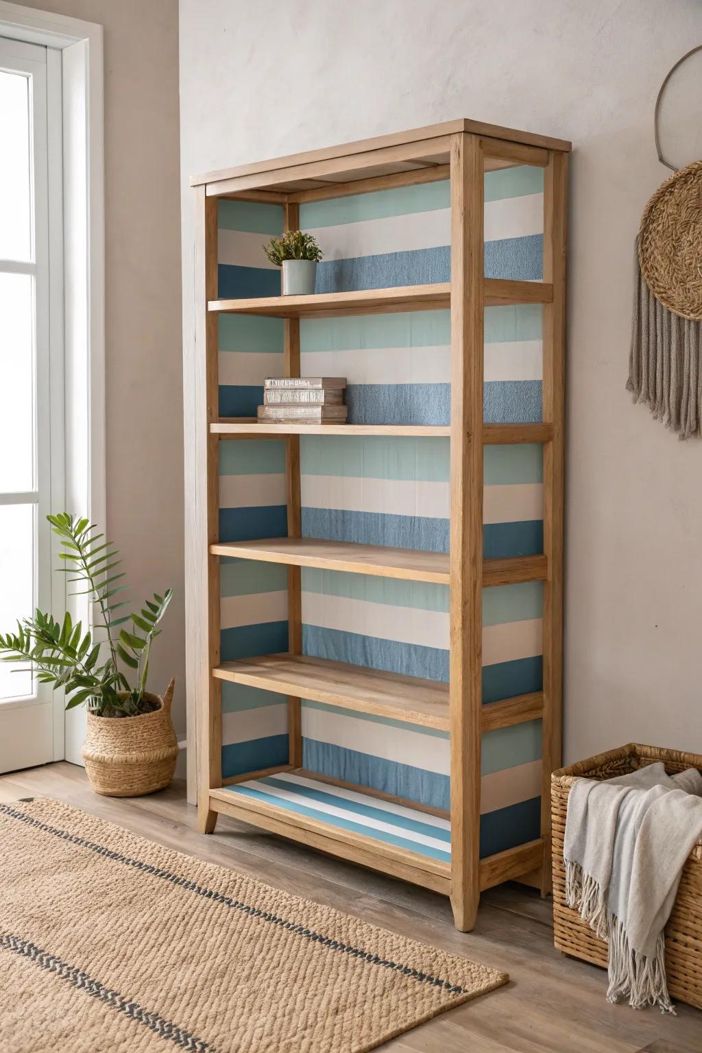 Transform your space with a chic striped bookshelf—where minimalist elegance meets bold creativity.