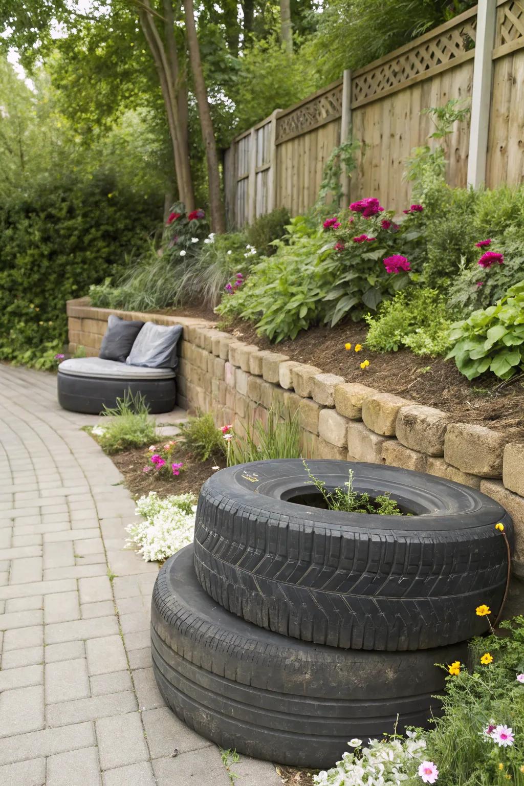 Transform your garden with stylish tire seating for the perfect blend of function and design.