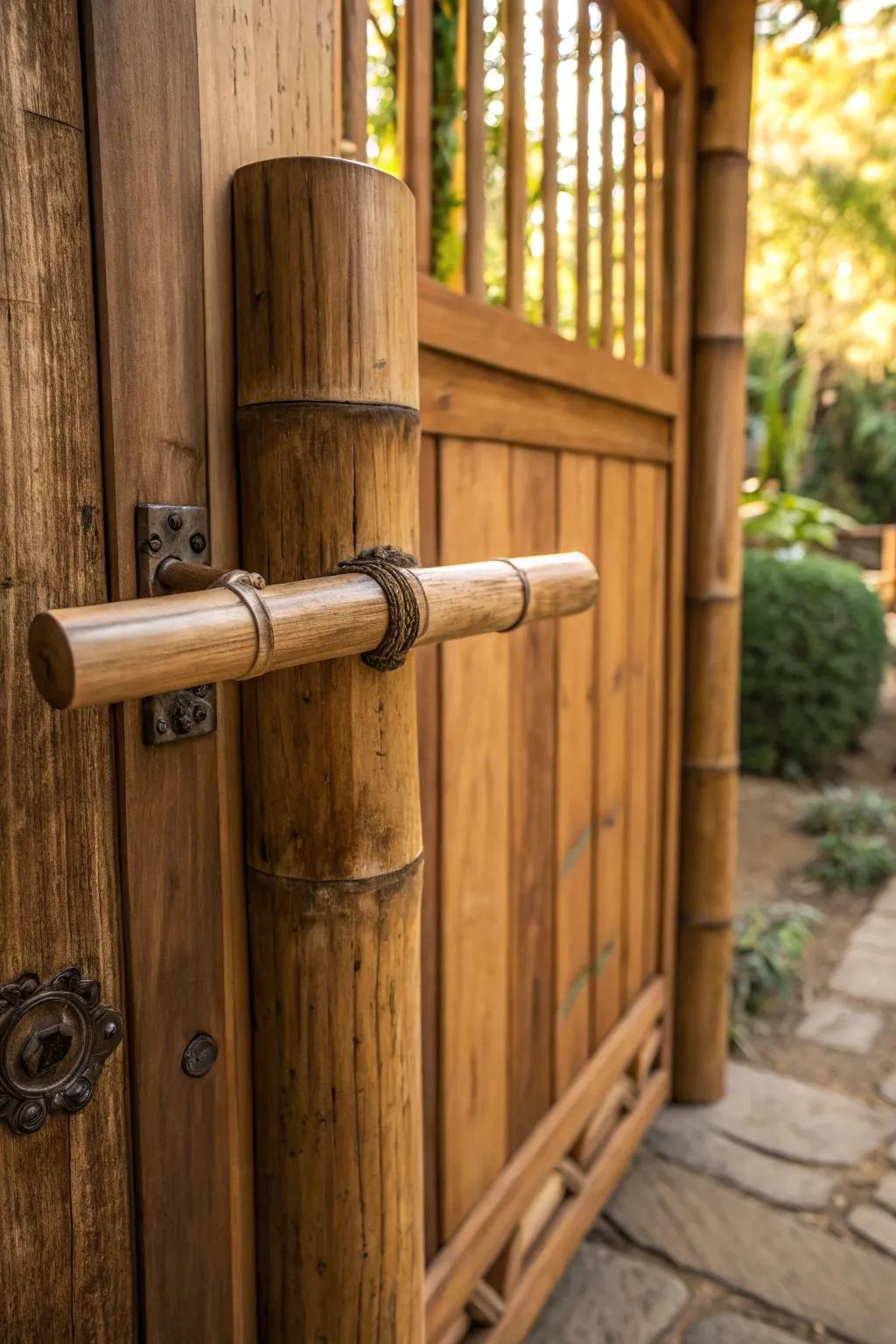 Embrace sustainability with the elegance of bamboo latches—nature's perfect touch for your gate.