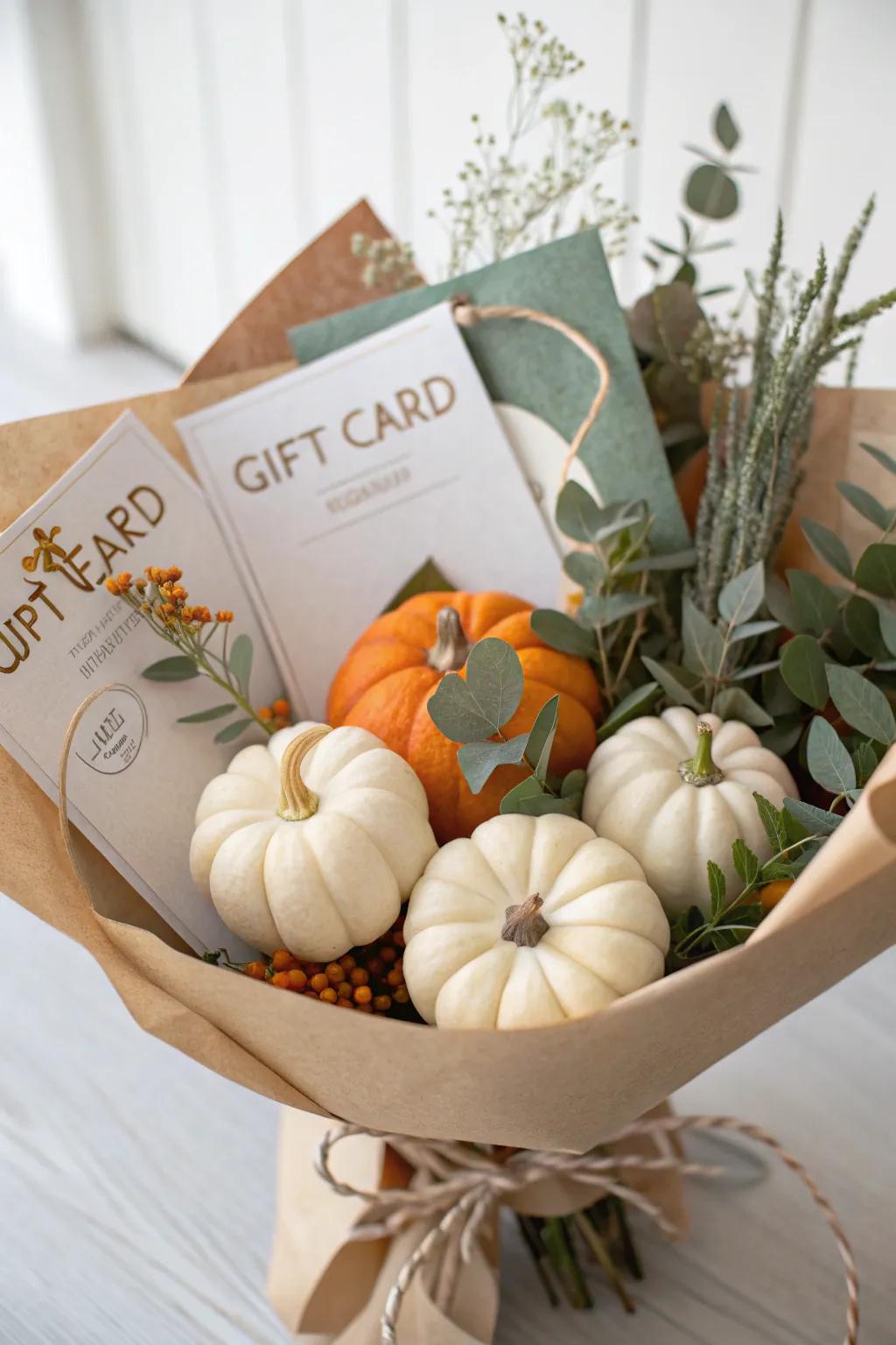 Celebrate the season with a gift card bouquet that captures the essence of autumn's charm.