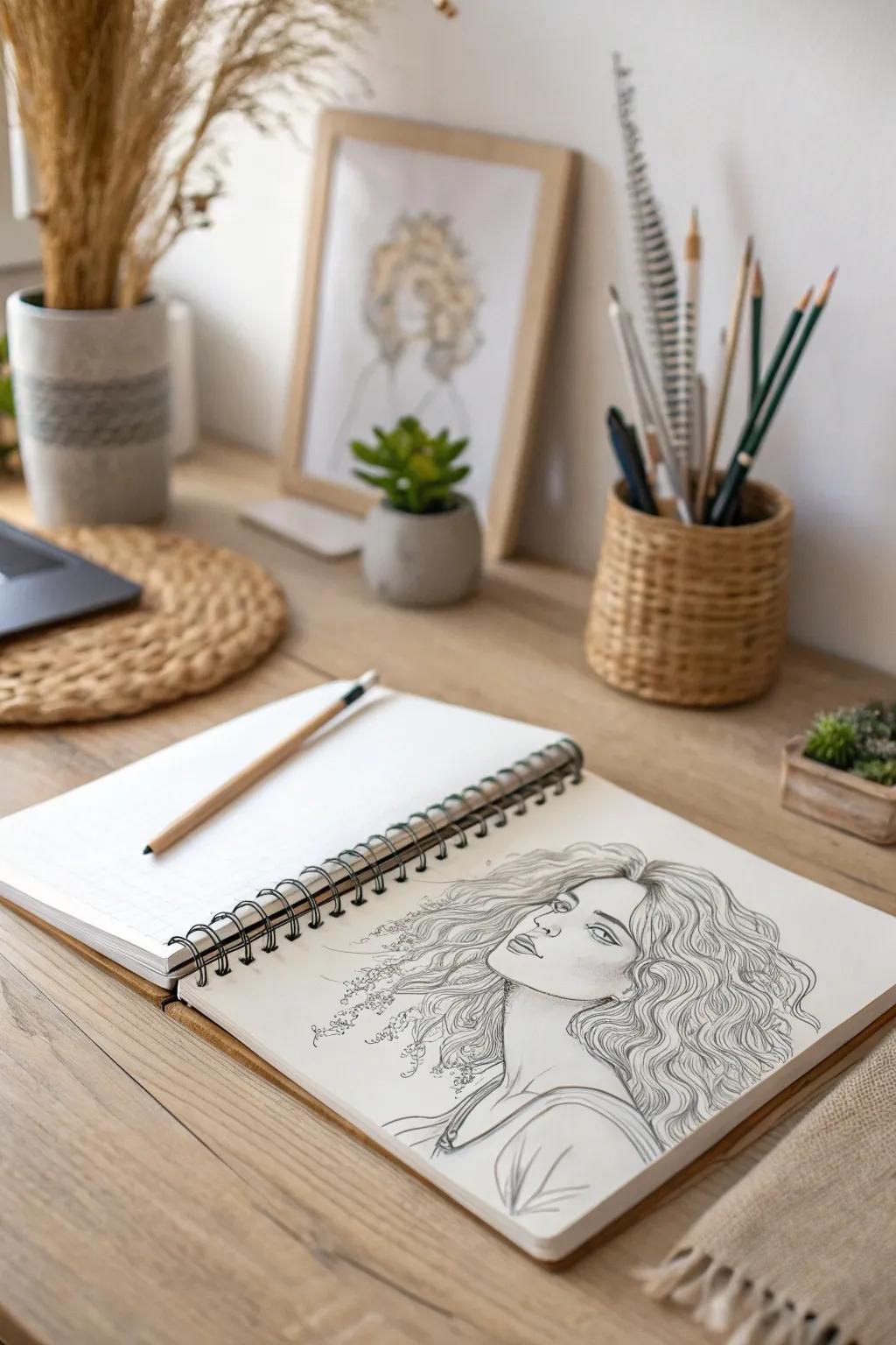 Embrace the simplicity and charm of curly hair in your drawings. Let each curl tell its own story.