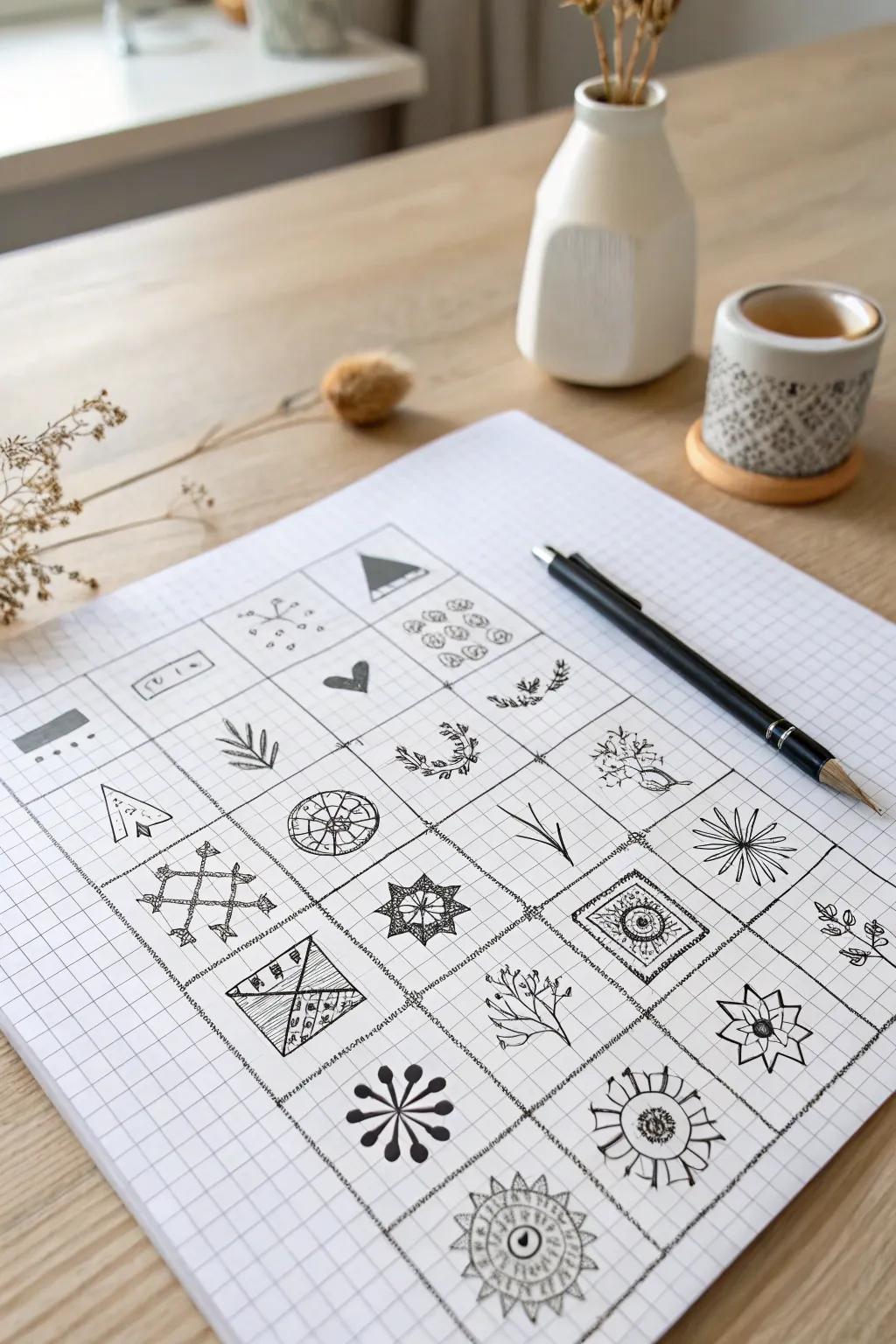 Unleash your creativity one square at a time with these enchanting doodle grids.