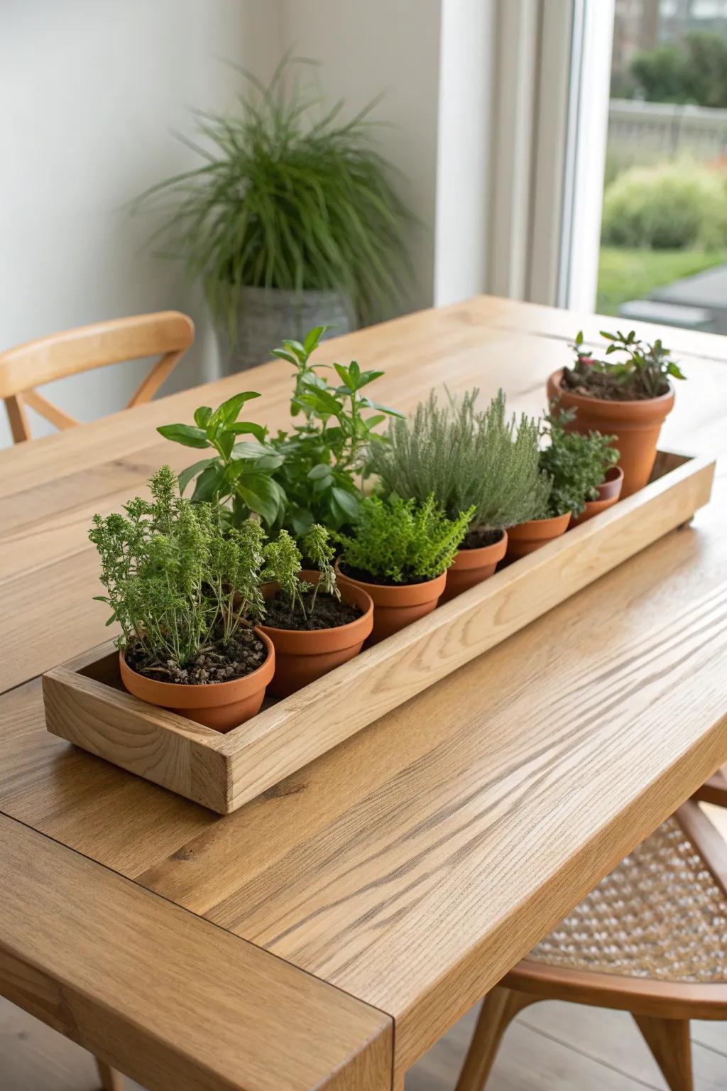 Bring nature indoors with a DIY herb garden table that combines simplicity and elegance. Perfect for fresh flavors at your fingertips!