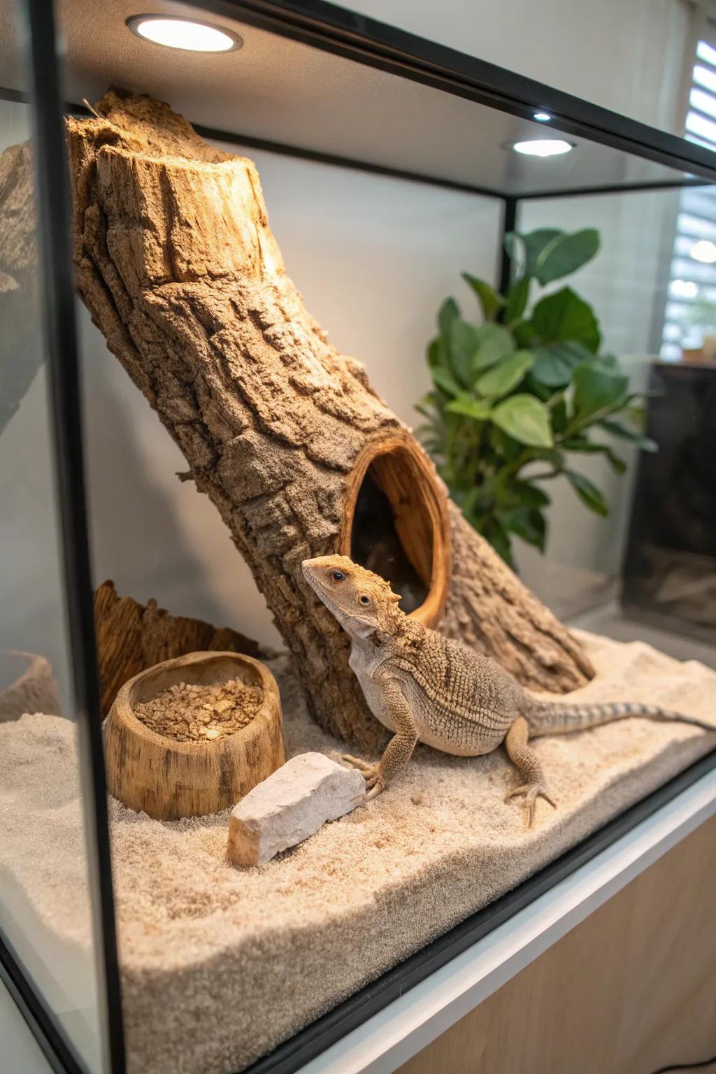 Embrace simplicity and natural charm with a cork bark wonderland for your bearded dragon!