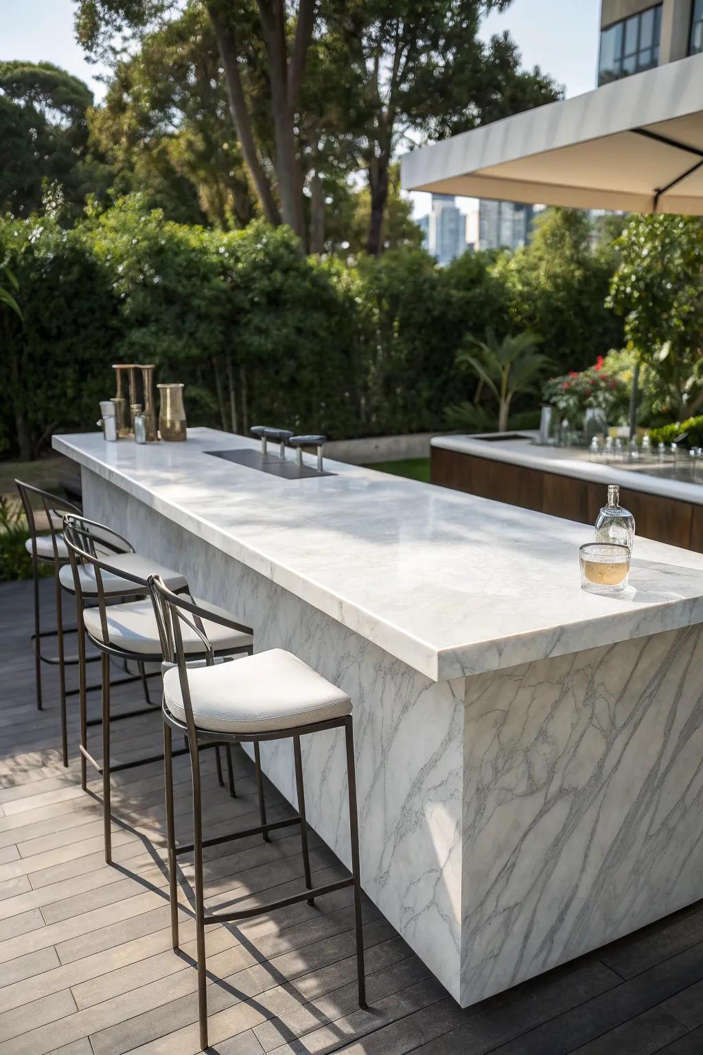 Elevate your outdoor space with the timeless elegance of a marble bar top.