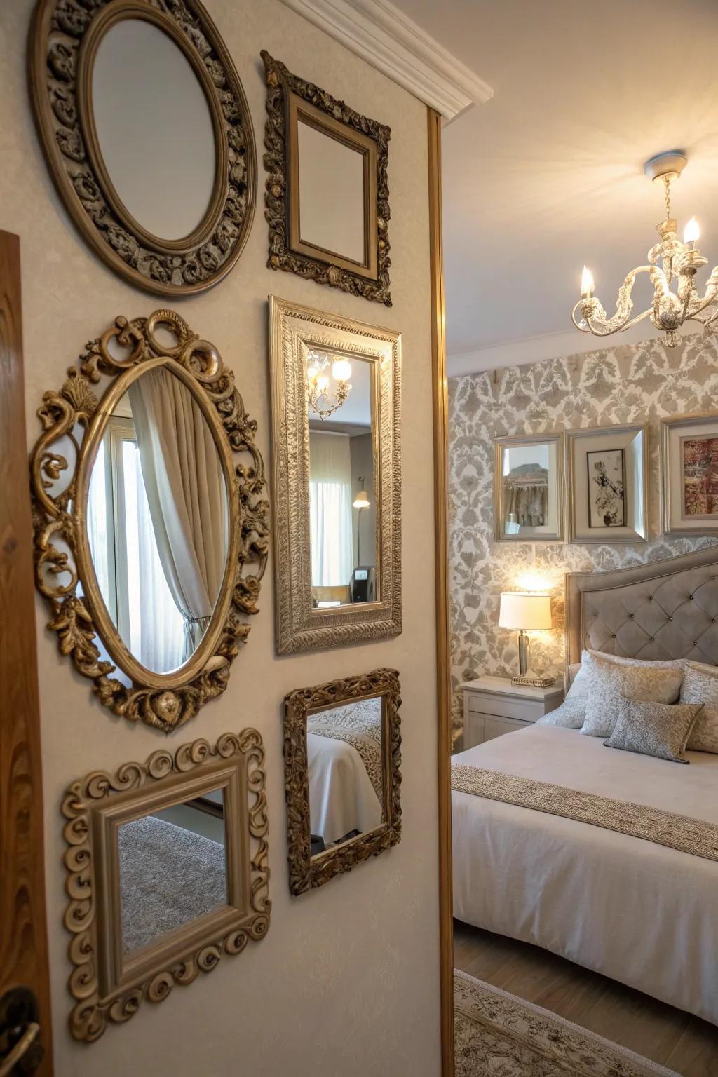 Decorative mirrors enhance space and elegance.
