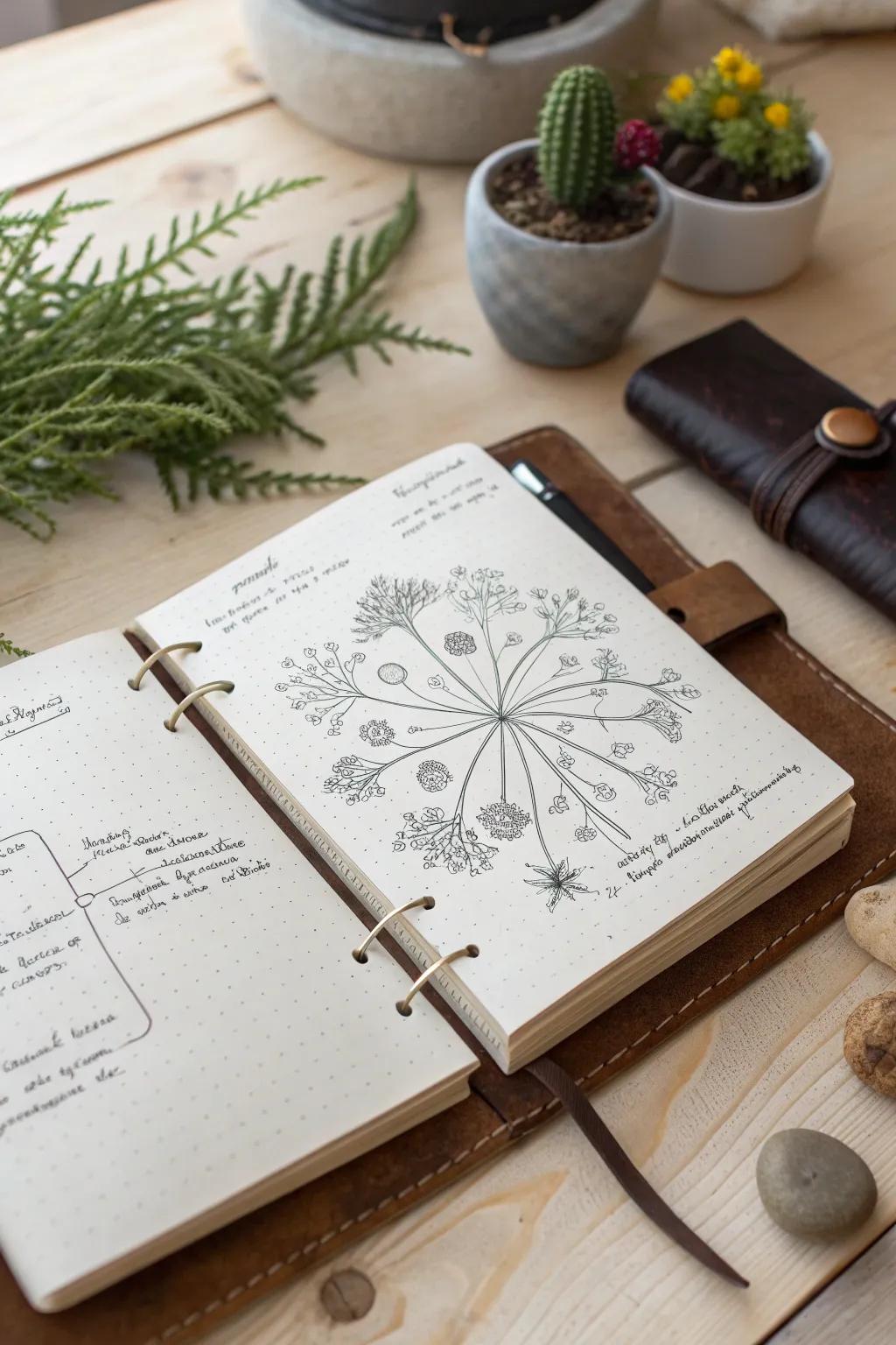 Unlock your creativity with a beautifully drawn mind map in your sketchbook. Discover connections and spark new ideas effortlessly.