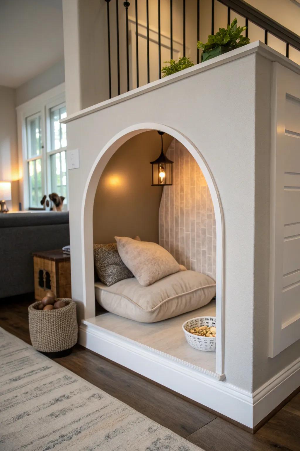 Create the ultimate cozy corner for your furry friend with a stylish pet nook integrated into your knee wall.