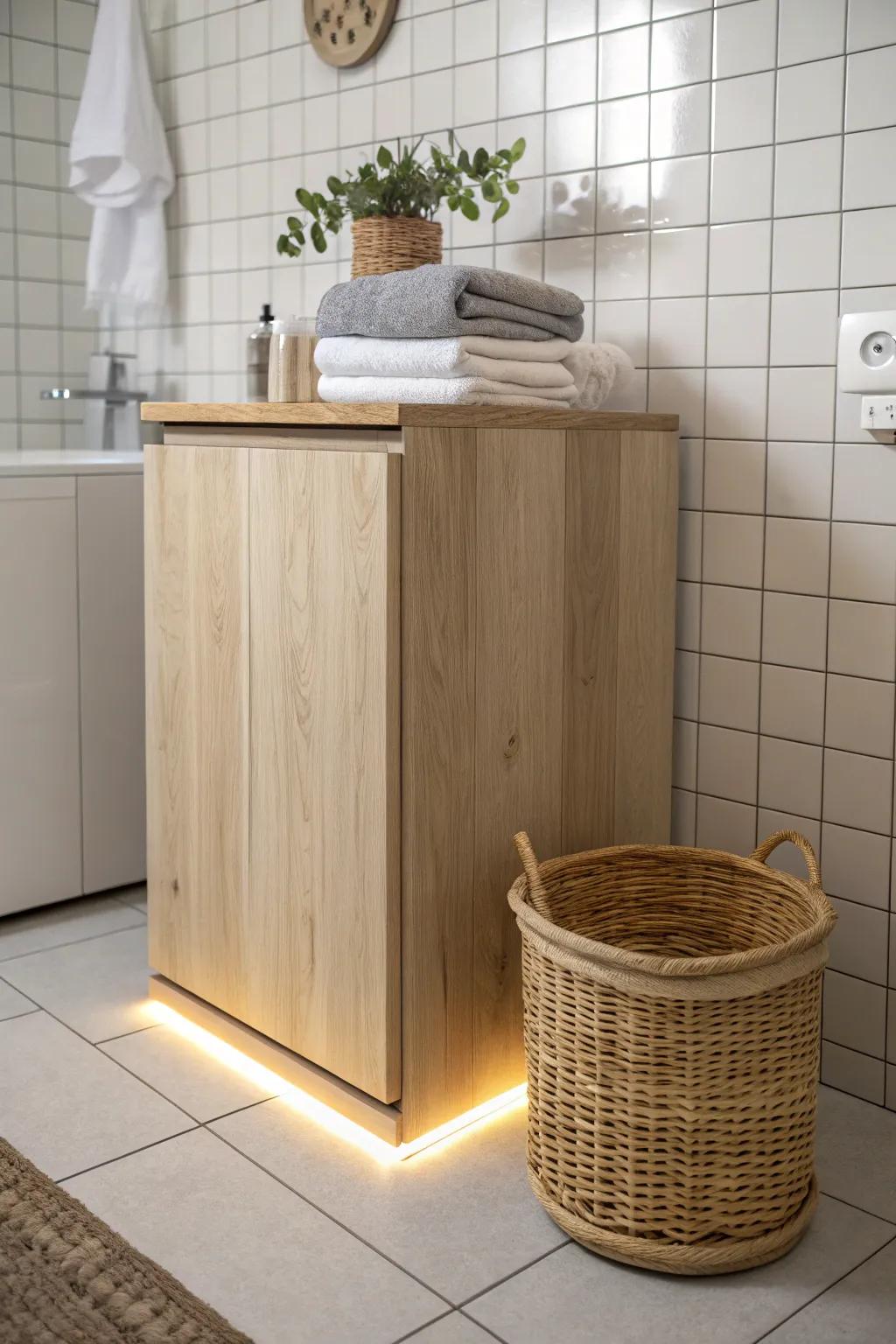 Brighten your laundry space with stylish integrated lighting, perfect for those late-night chores.