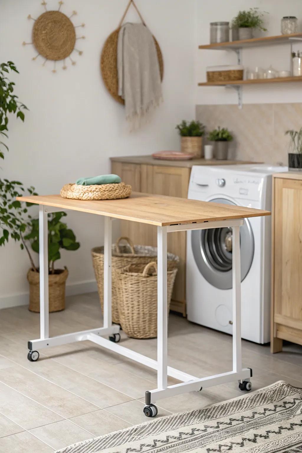 Elevate your laundry routine with a chic folding table on wheels—where functionality meets minimalist style.