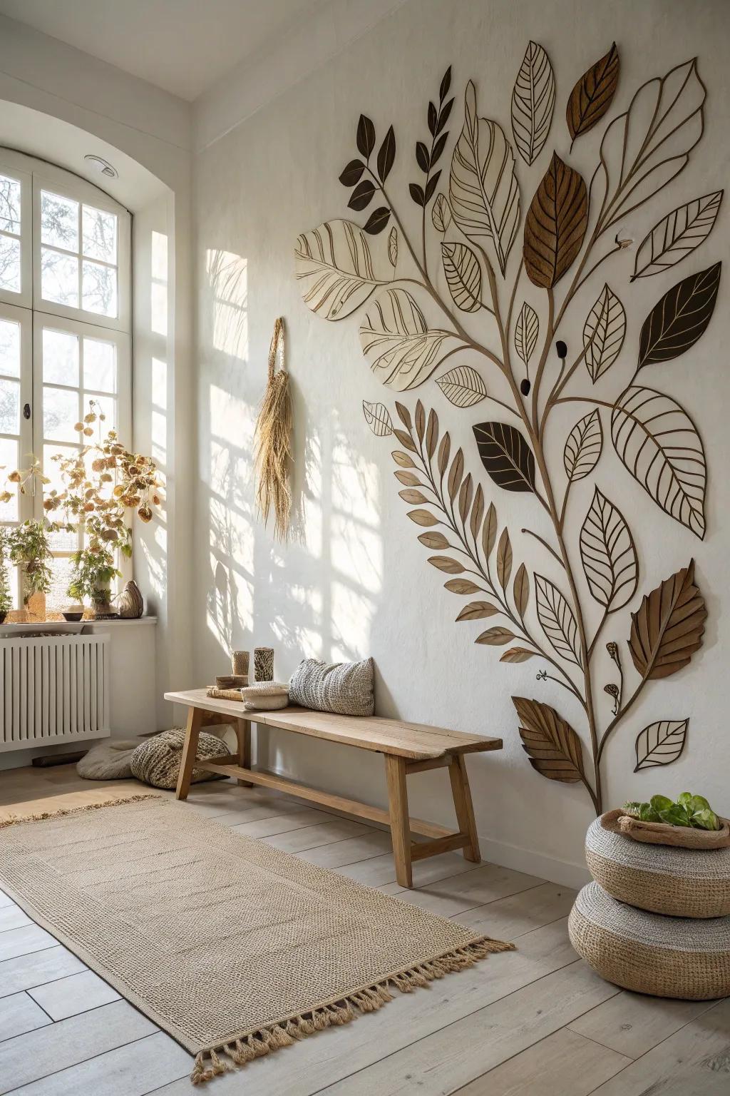Transform your wall into a natural masterpiece with stunning leaf art installations.