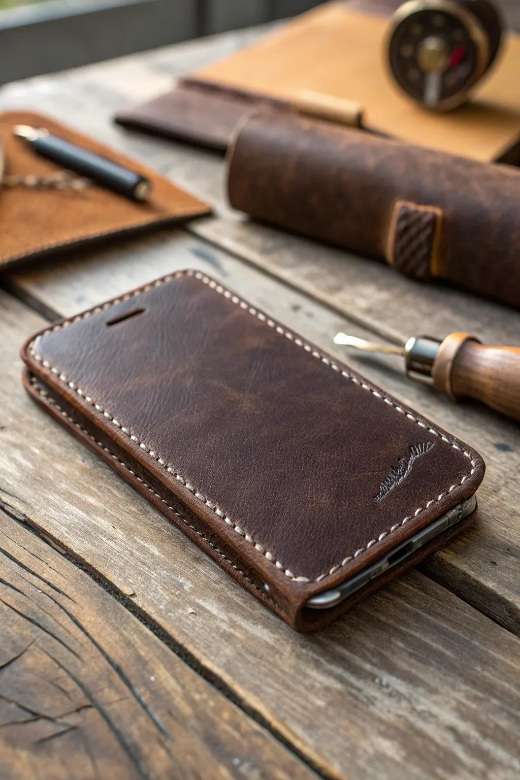 Elevate your style with a handcrafted leather phone case that combines protection with personal flair.