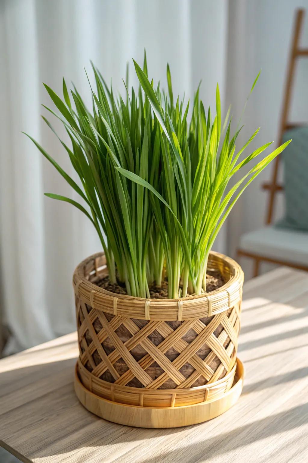 Embrace nature with the elegance of bamboo baskets and flourishing lemongrass.