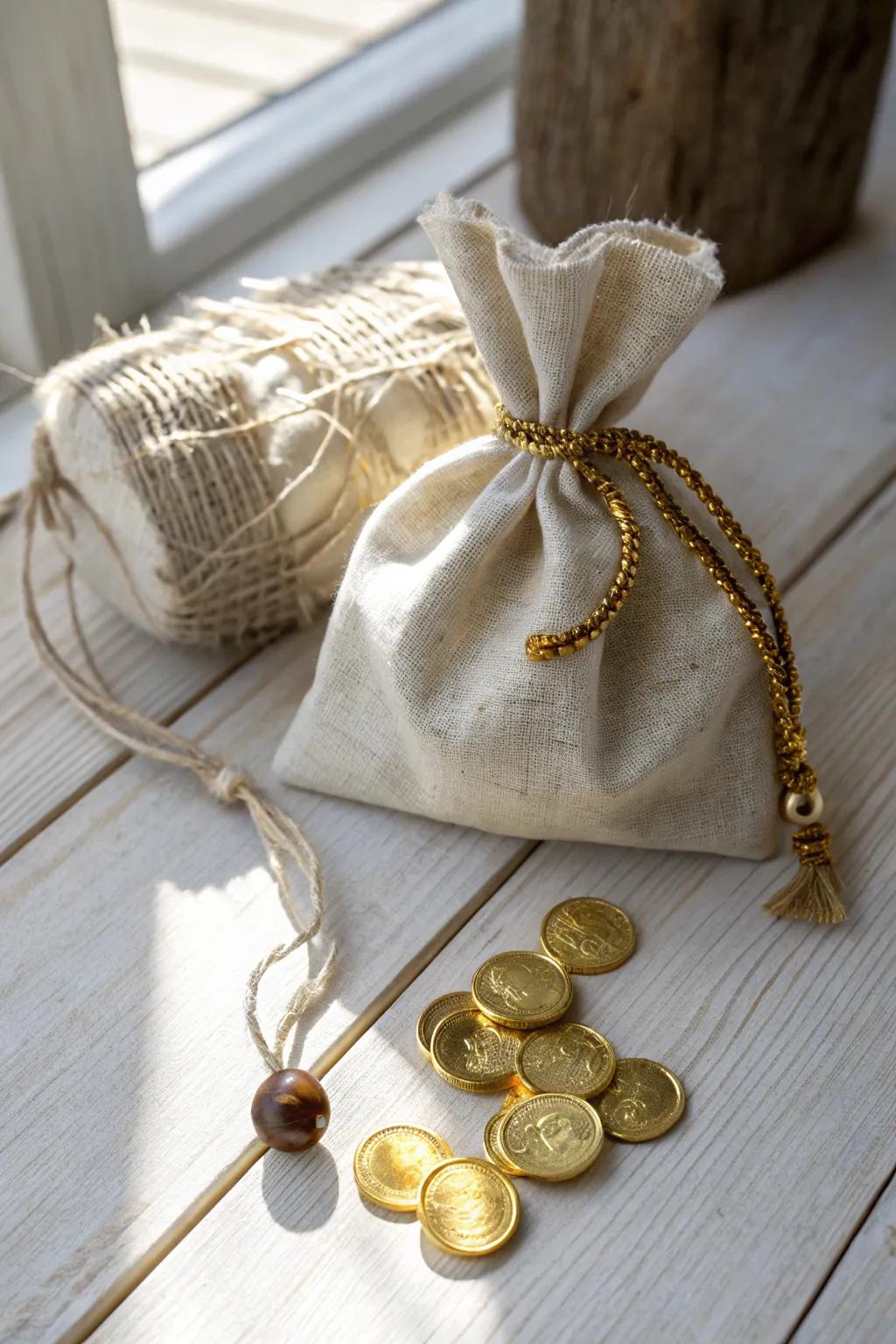 Charming and simple: Fill your party with joy using these handcrafted gold coin bags!