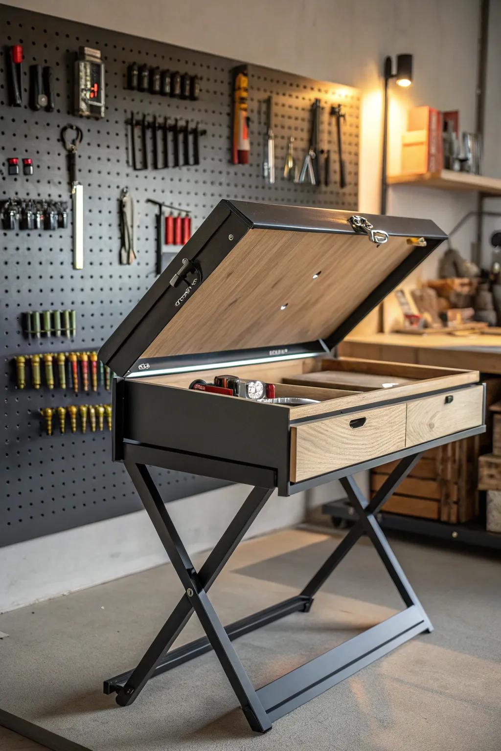 Maximize your space with a stylish foldable workbench - perfect for compact workshops.