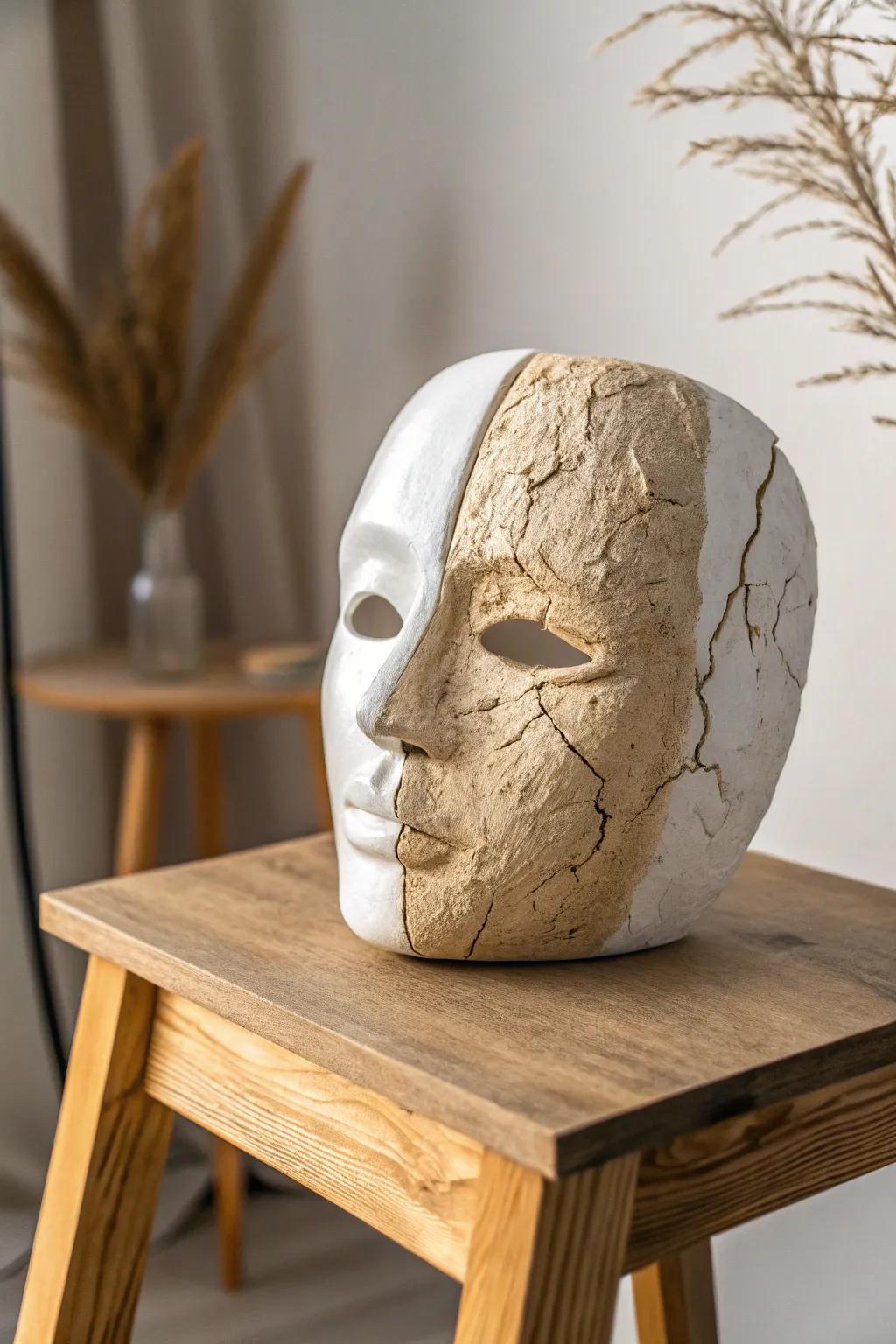 Embrace the art of duality with a mask that beautifully captures the complexity of human emotions.