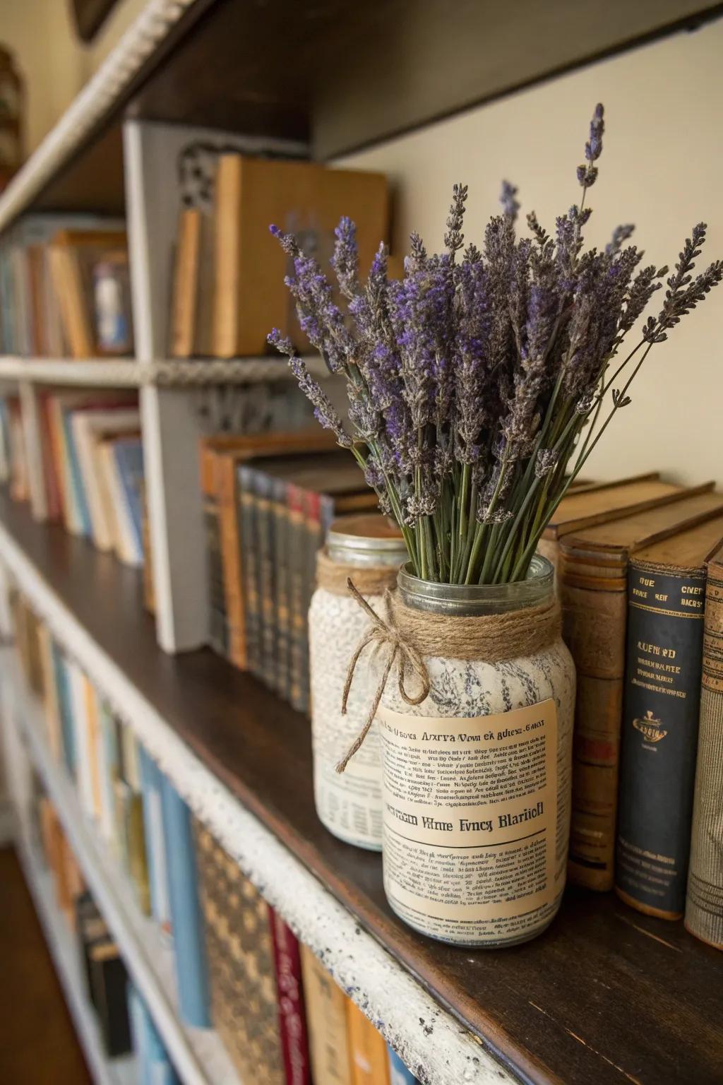 Literary charm with vintage book page mason jars.