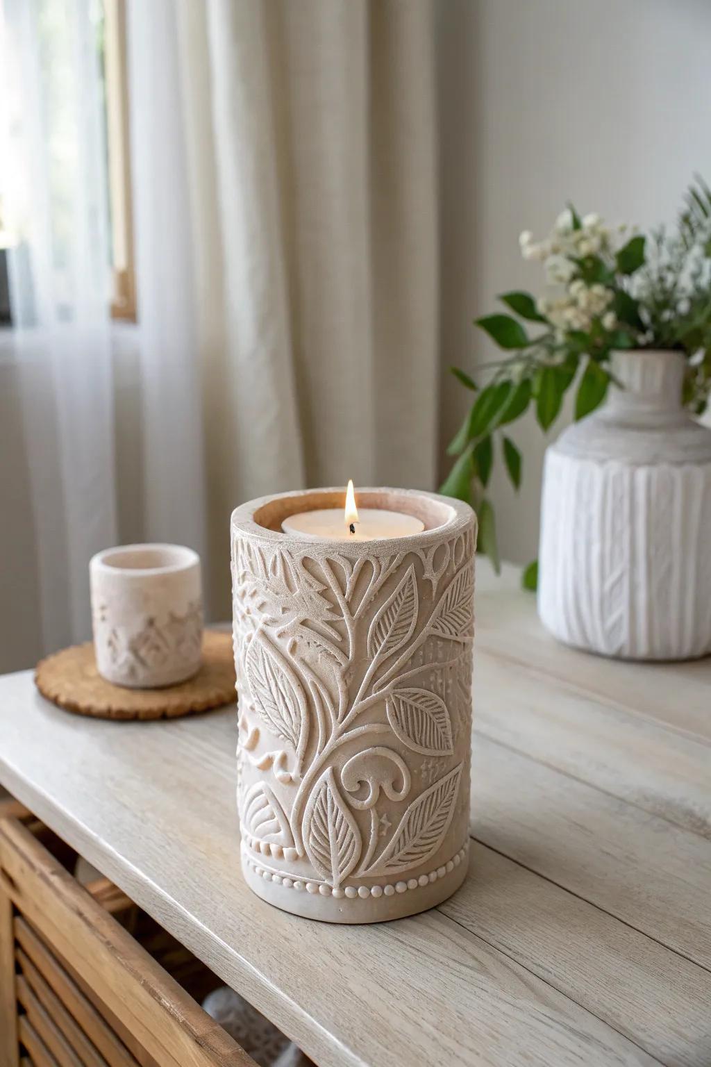 Embrace cozy elegance with this handcrafted textured candle holder, a perfect blend of minimalism and boho charm.