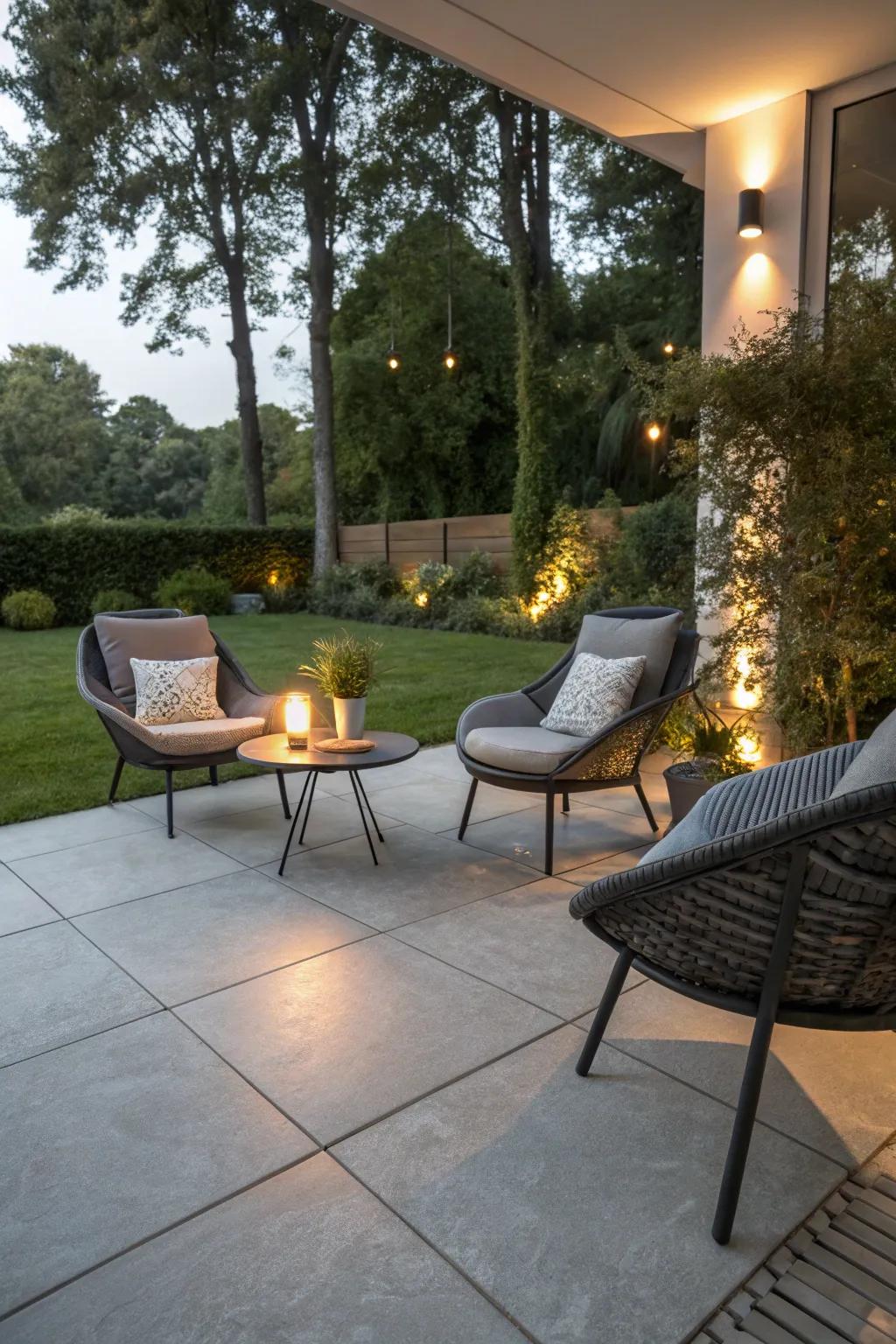 Porcelain tiles bring elegance and ease to patios.