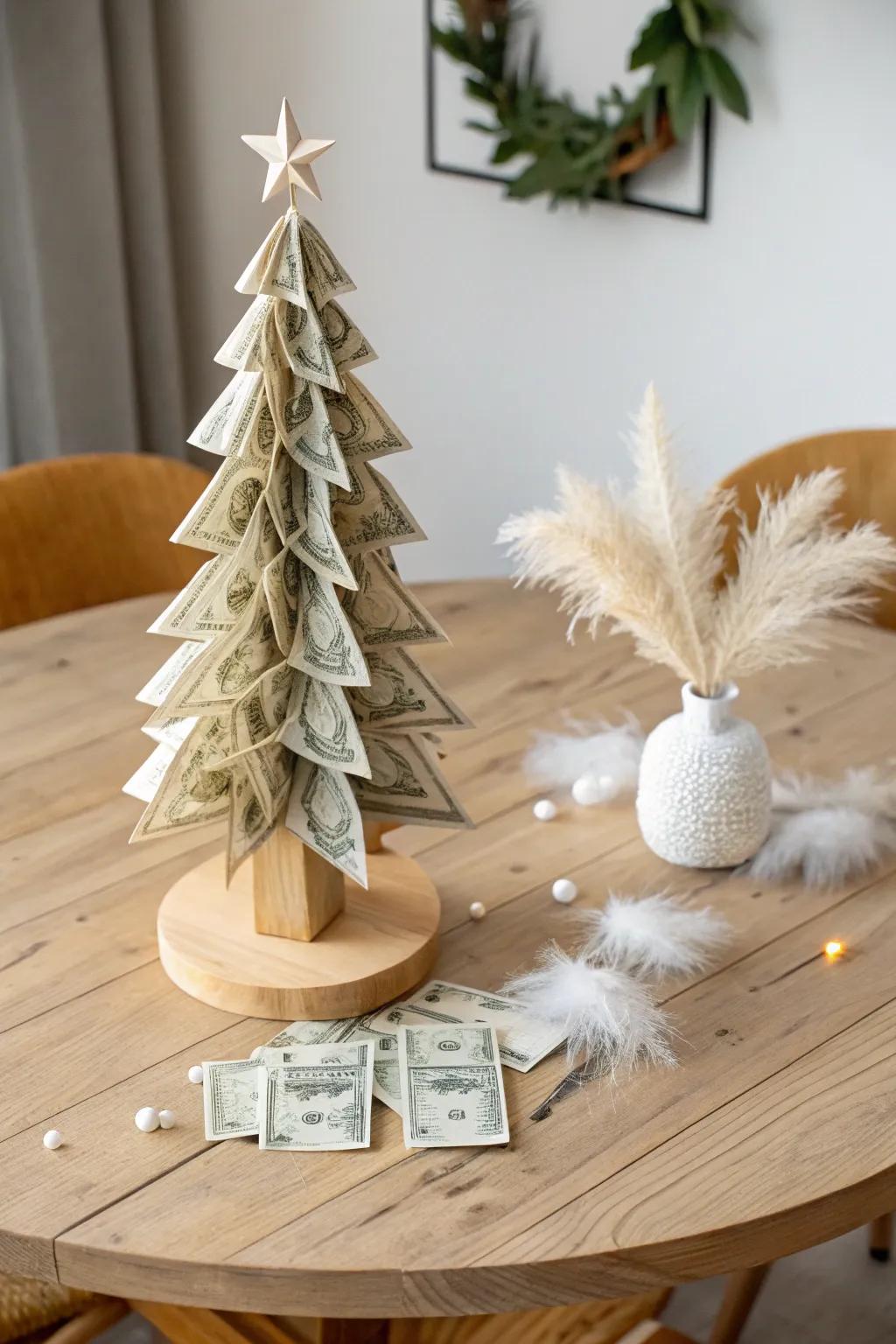 Elevate your holiday decor with a touch of minimalist elegance: a money garland for a unique and thoughtful gift.