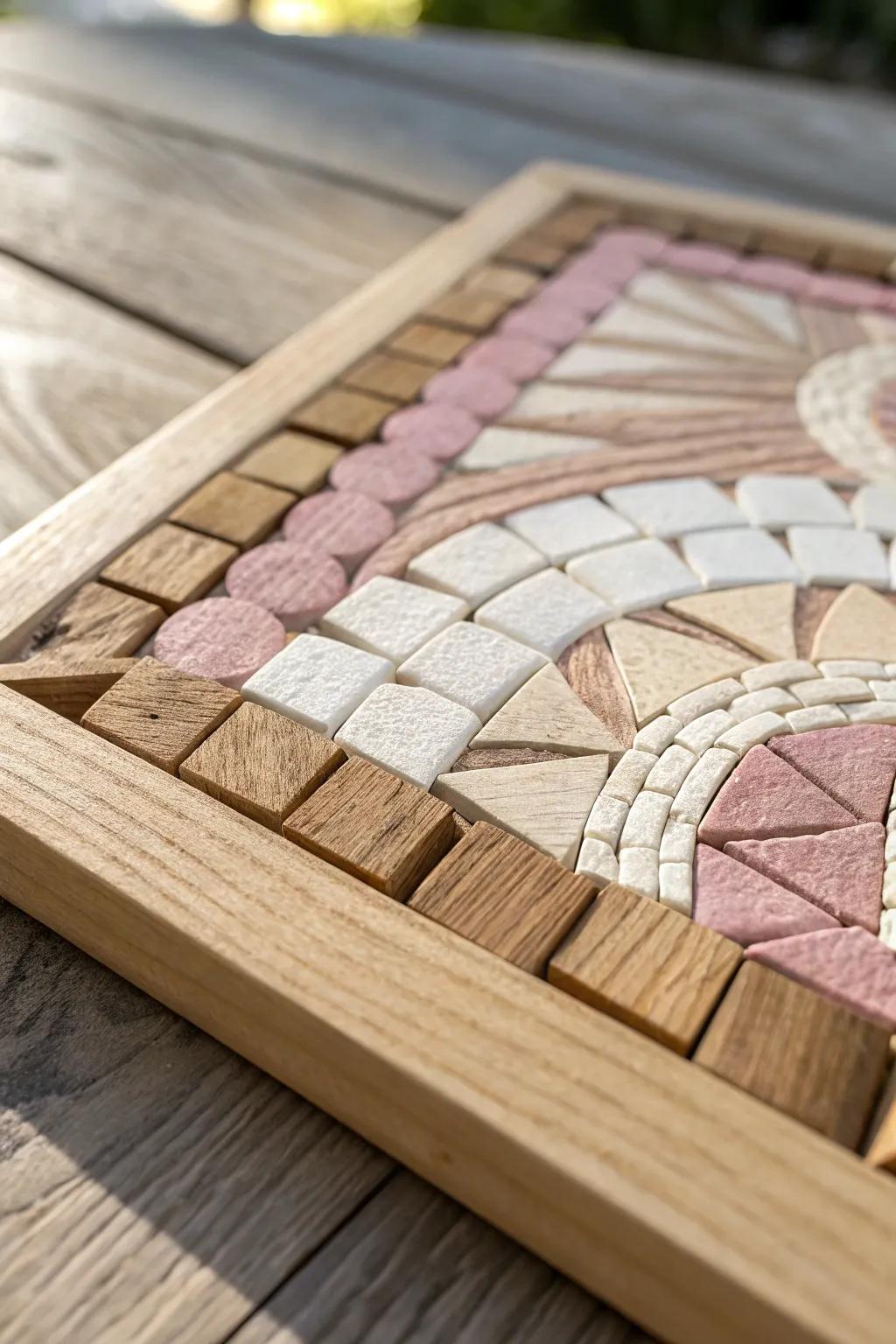 Discover the cozy elegance of fabric and wood mosaics for a minimalist home.