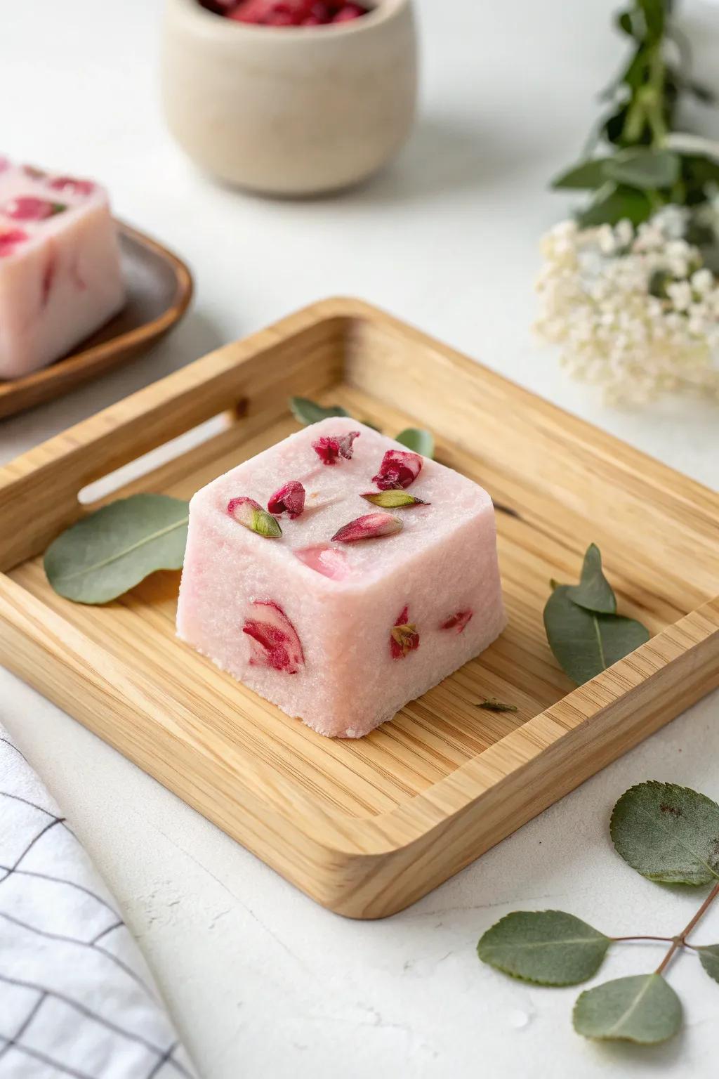 Delight in the handcrafted elegance of rose sugar scrub cubes, a perfect Mother’s Day gift made with love.