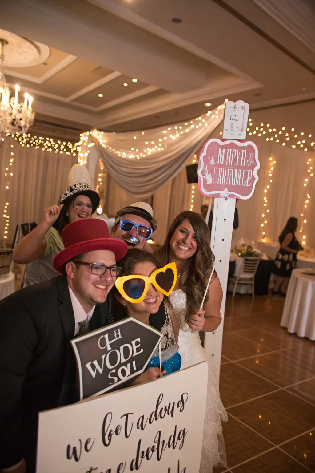 Whimsical photo booths entertain guests and capture candid moments.