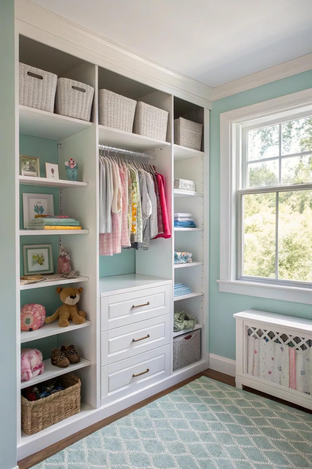 Custom closets can transform a nook into a fully functional nursery.