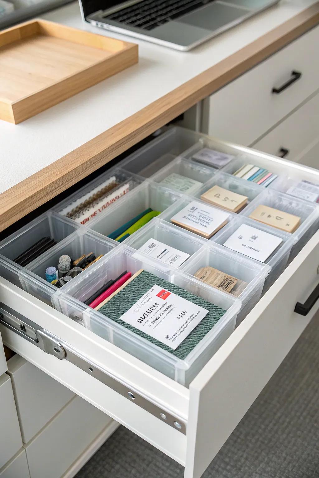 Transparent storage containers offer visibility at a glance.