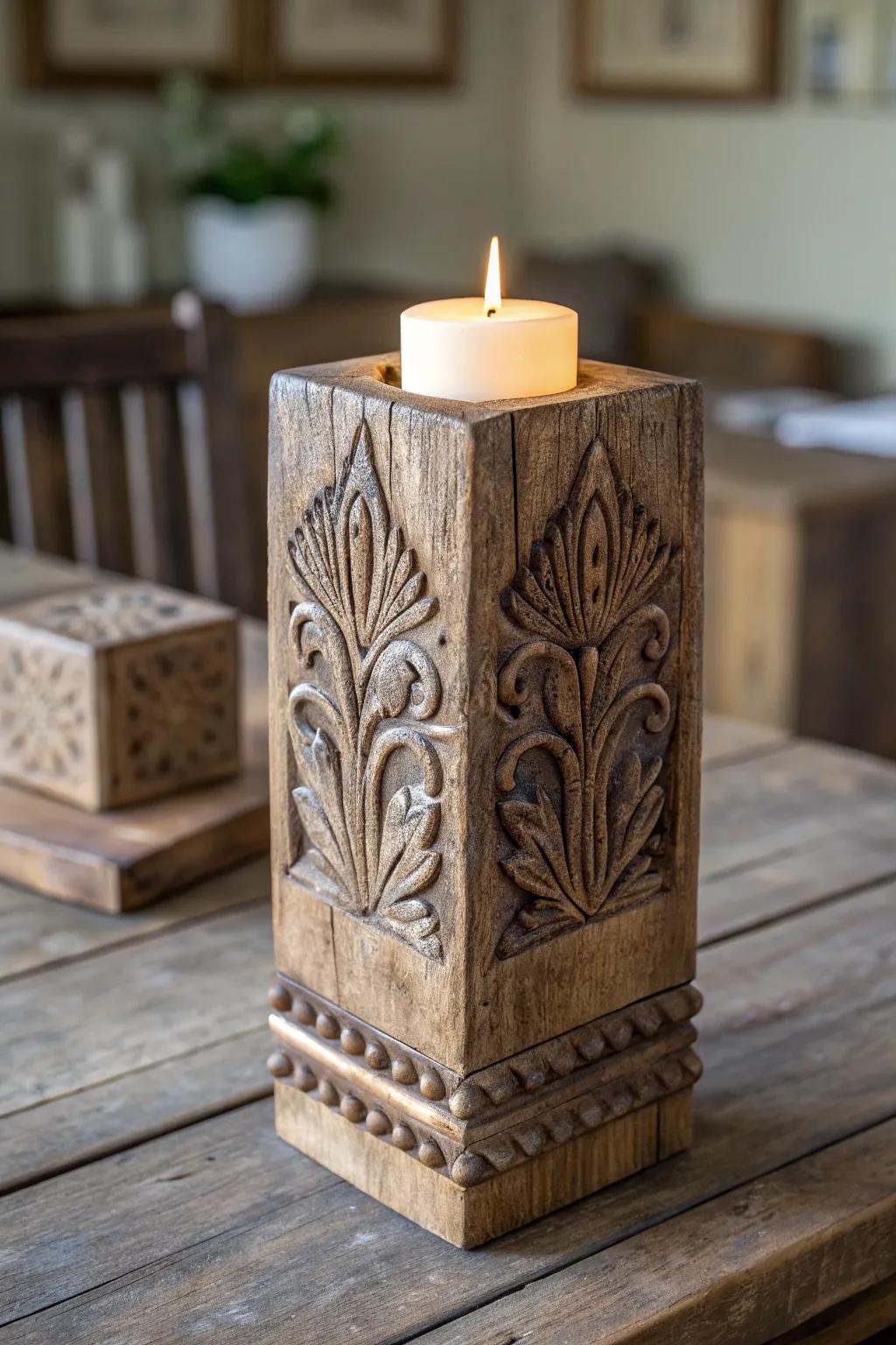 Illuminate your space with rustic charm: handcrafted candle holders from reclaimed fence wood.