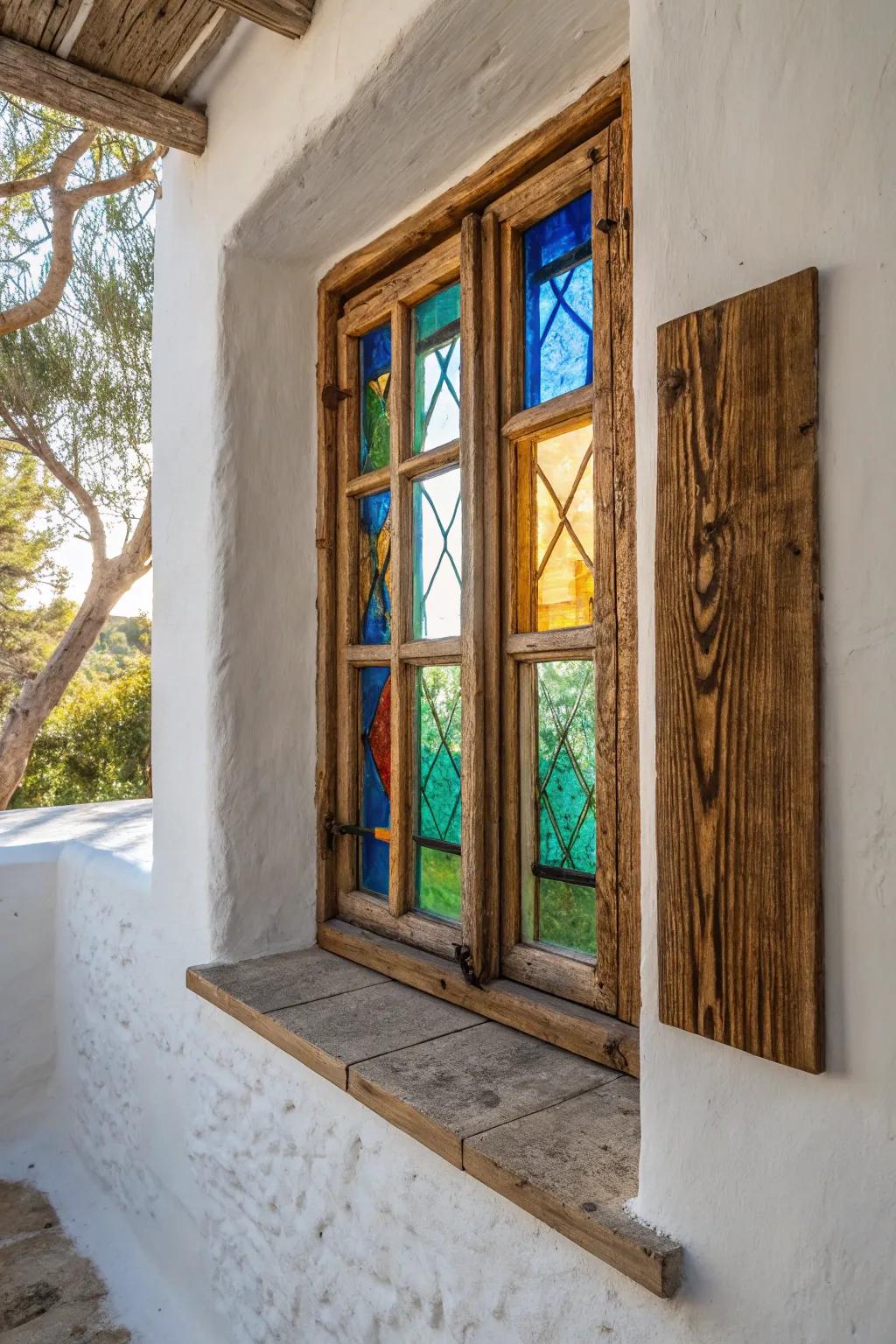 Transform your space with a splash of color: Faux stained glass window for a chic, artistic touch.