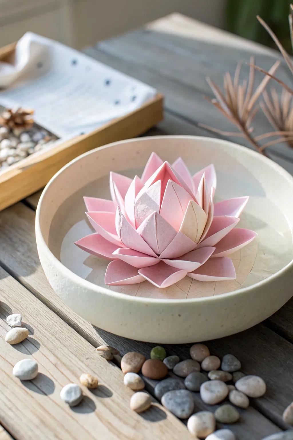 Serenity in Paper: Discover the tranquil allure of an origami water lily.