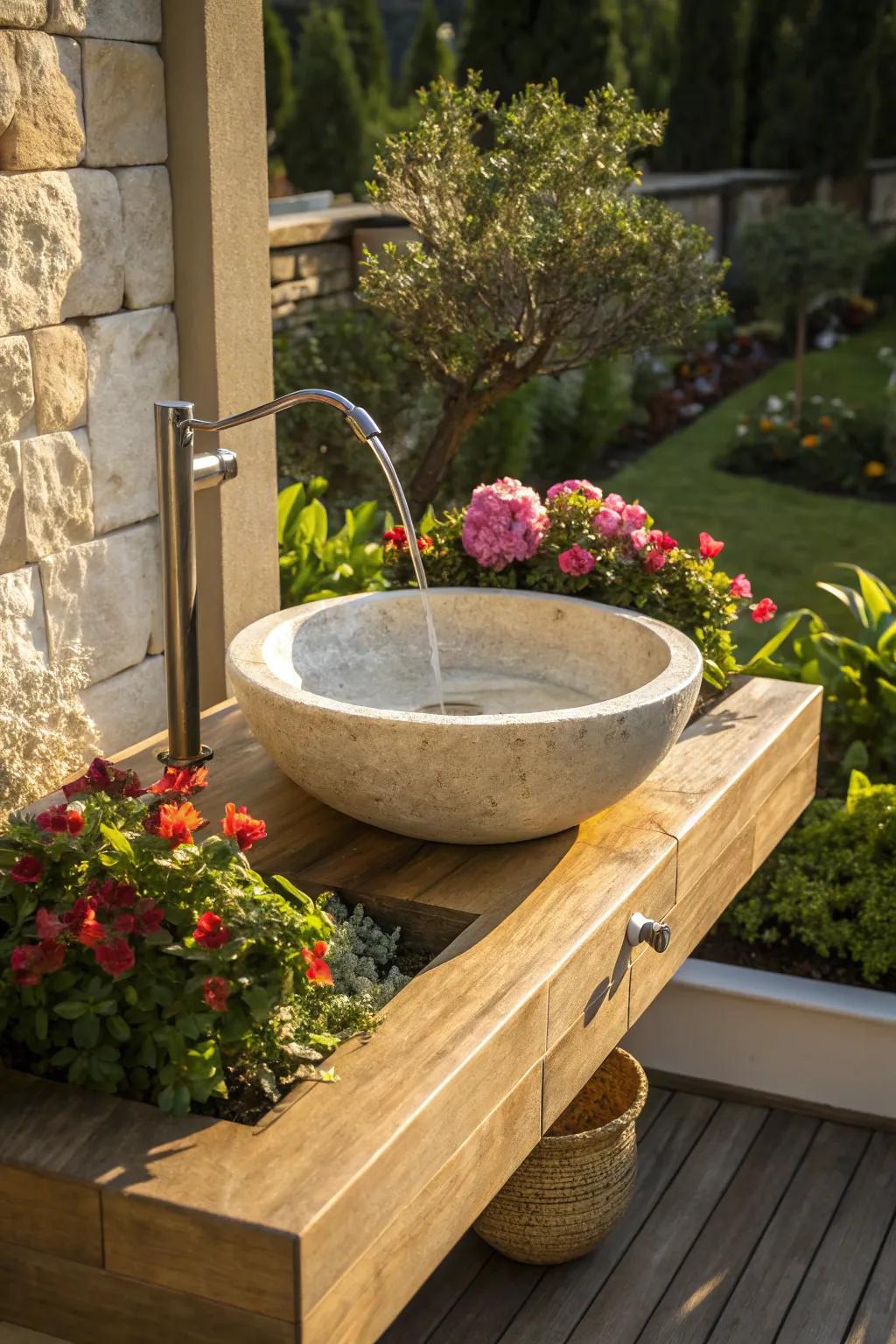 Elevate your garden with an eco-friendly sink design that nurtures nature while exuding modern elegance.