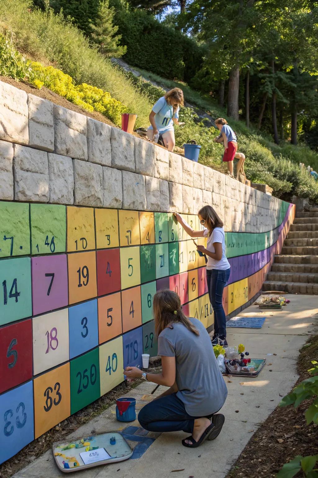 Turn your retaining wall into a stunning community canvas with this interactive paint-by-number project!