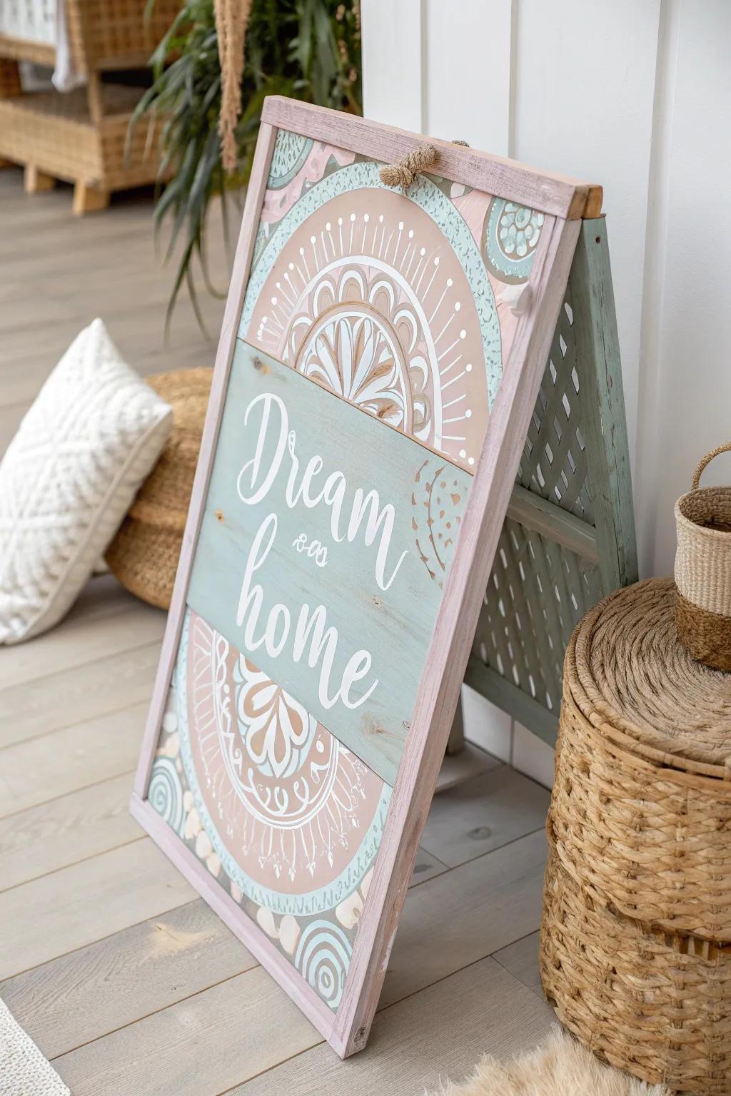 Elevate your space with an eclectic wooden sign that blends Scandinavian minimalism with Boho charm.