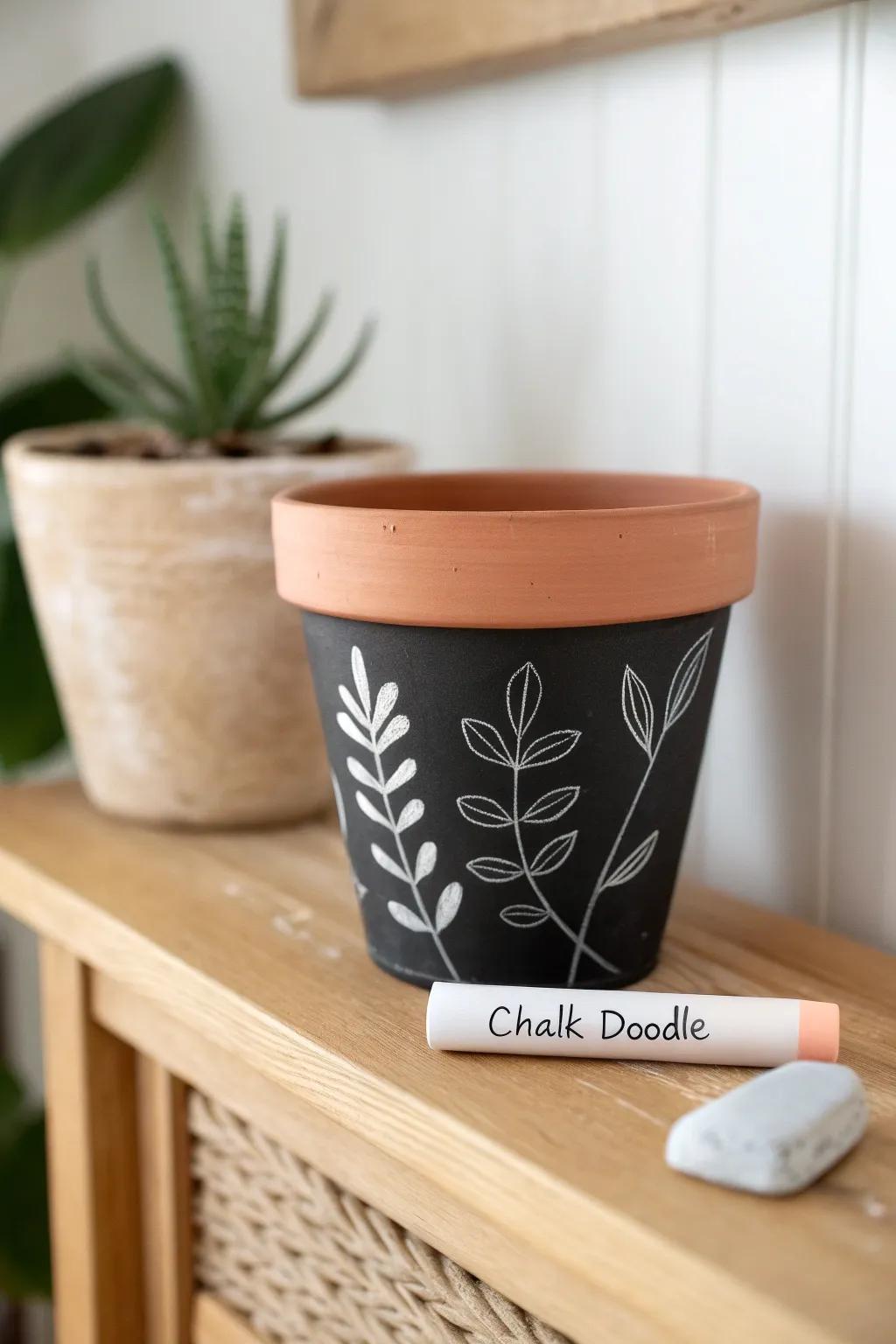 Unleash your creativity with chalkboard-painted pots – a minimalist's dream for ever-changing artistry.