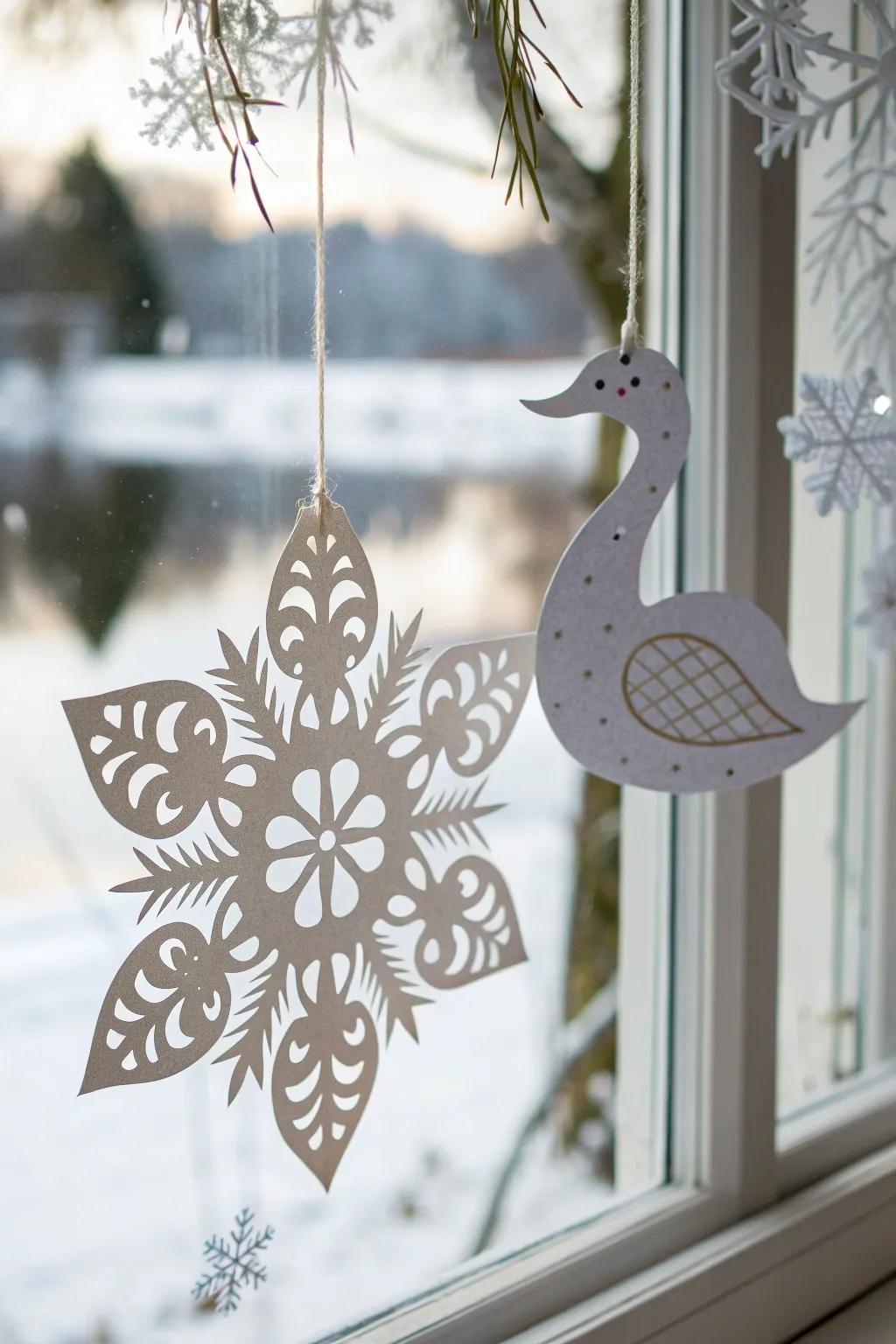 Embrace winter whimsy with elegant duck-shaped paper snowflakes.