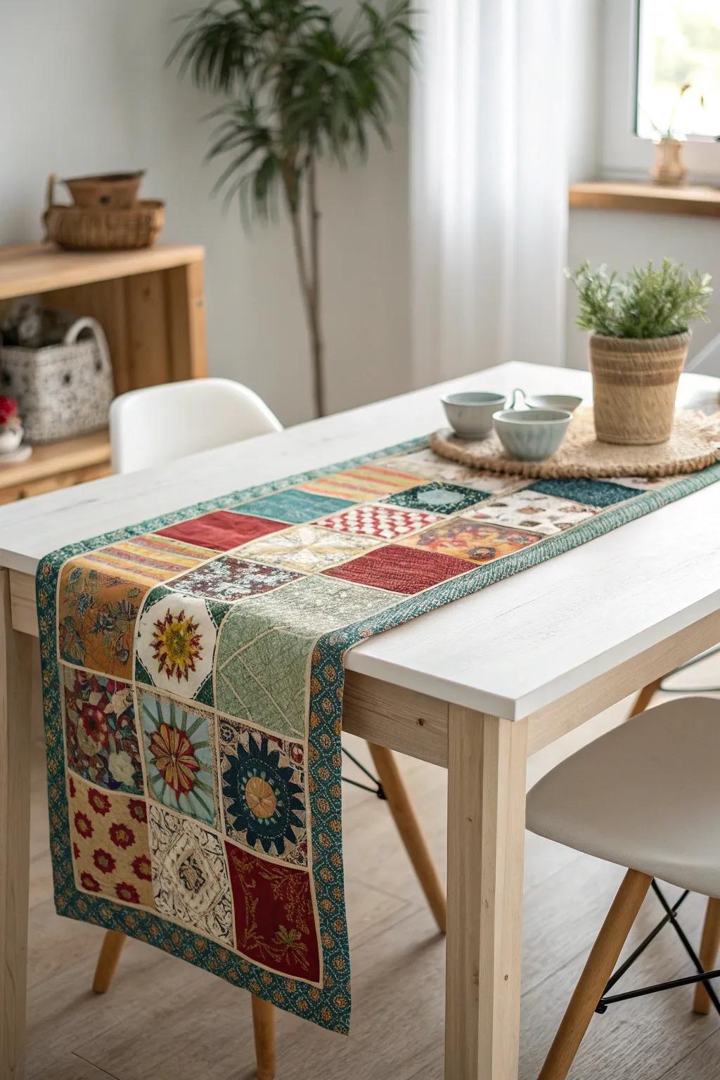 Add a worldly touch to your dining experience with a vibrant patchwork table runner that tells a story.