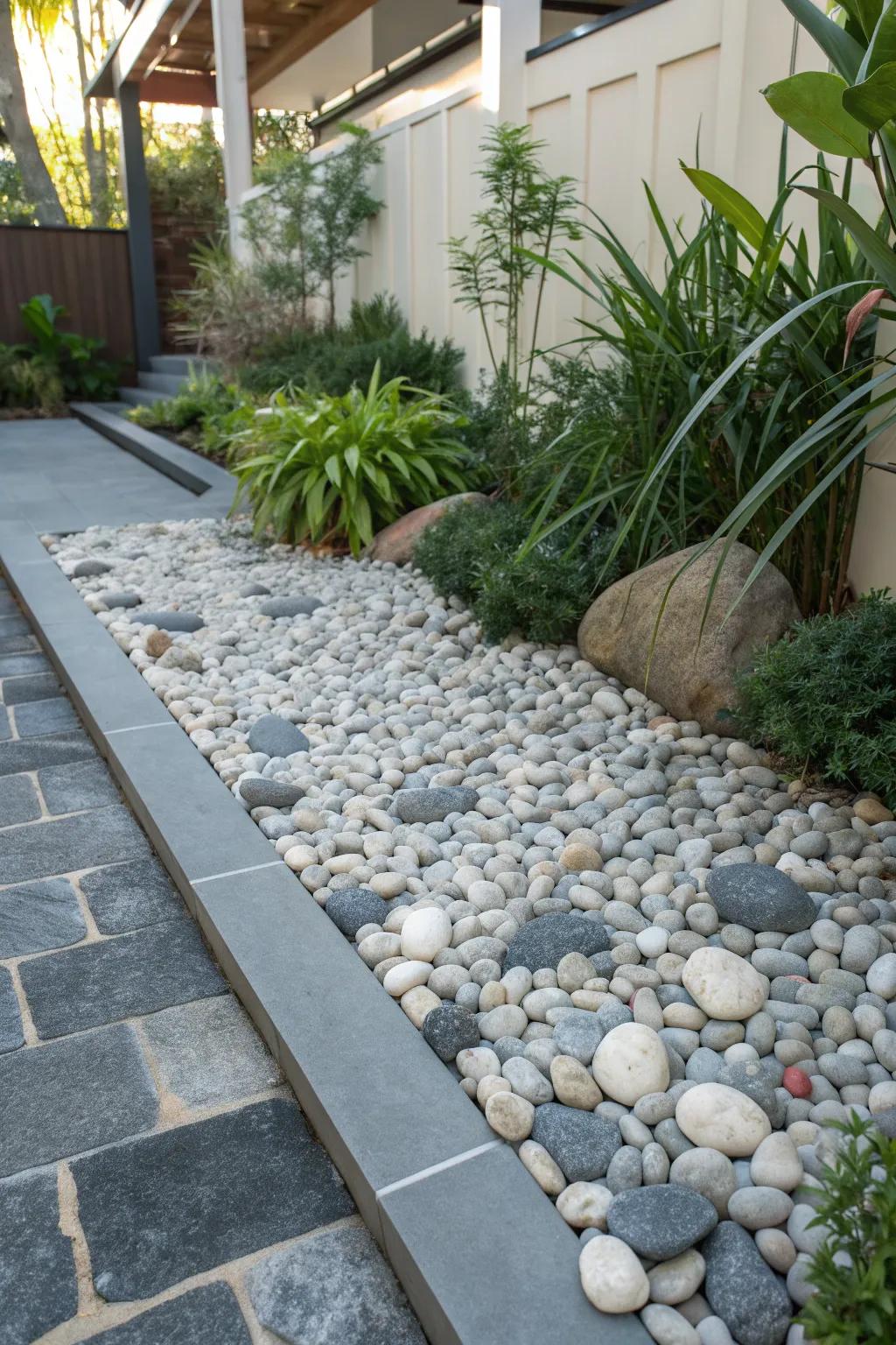 Elevate your patio with stylish gravel beds that blend functionality and aesthetics seamlessly.