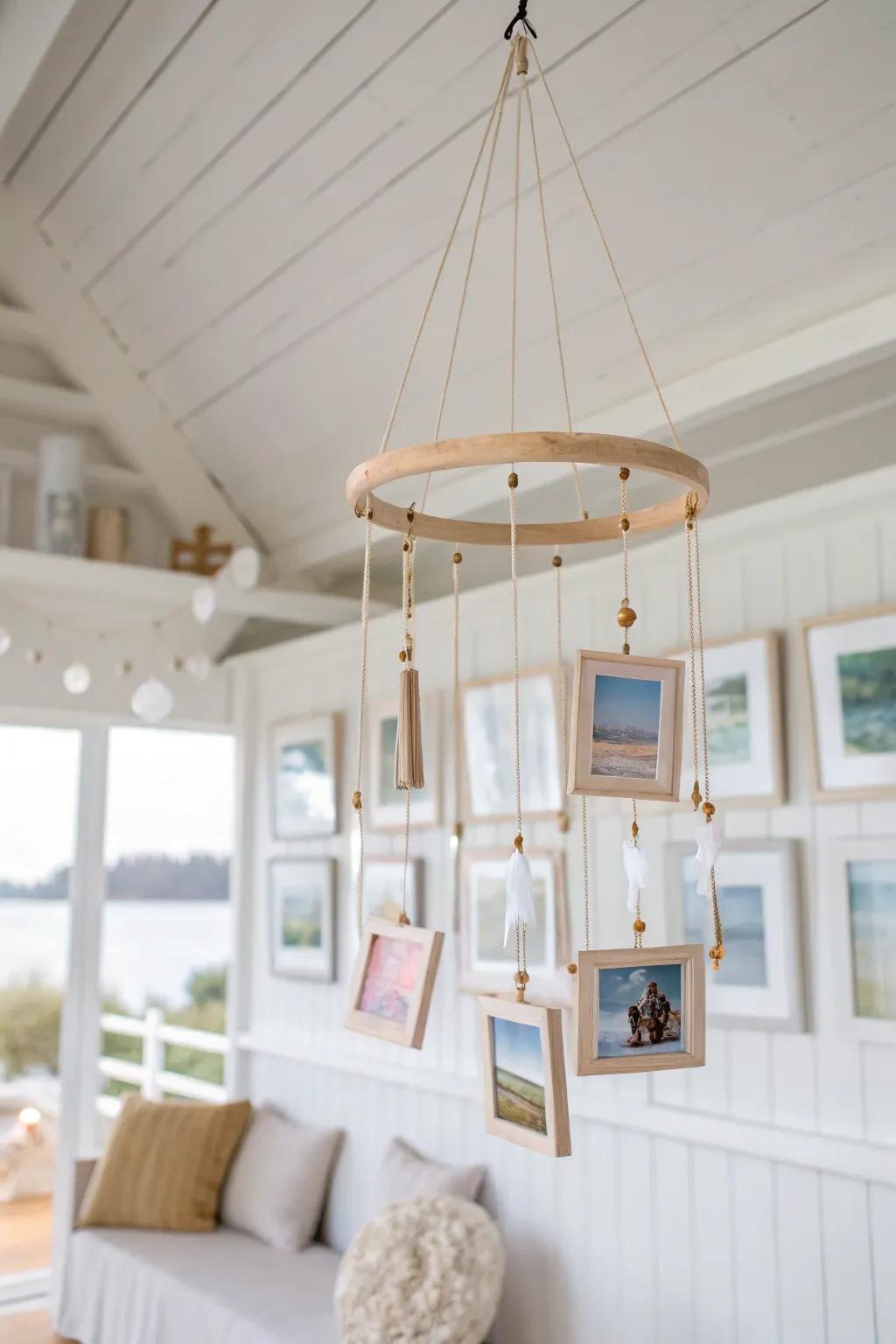 Add a touch of whimsy to your space with a beautifully crafted photo mobile, where memories dance in the breeze.
