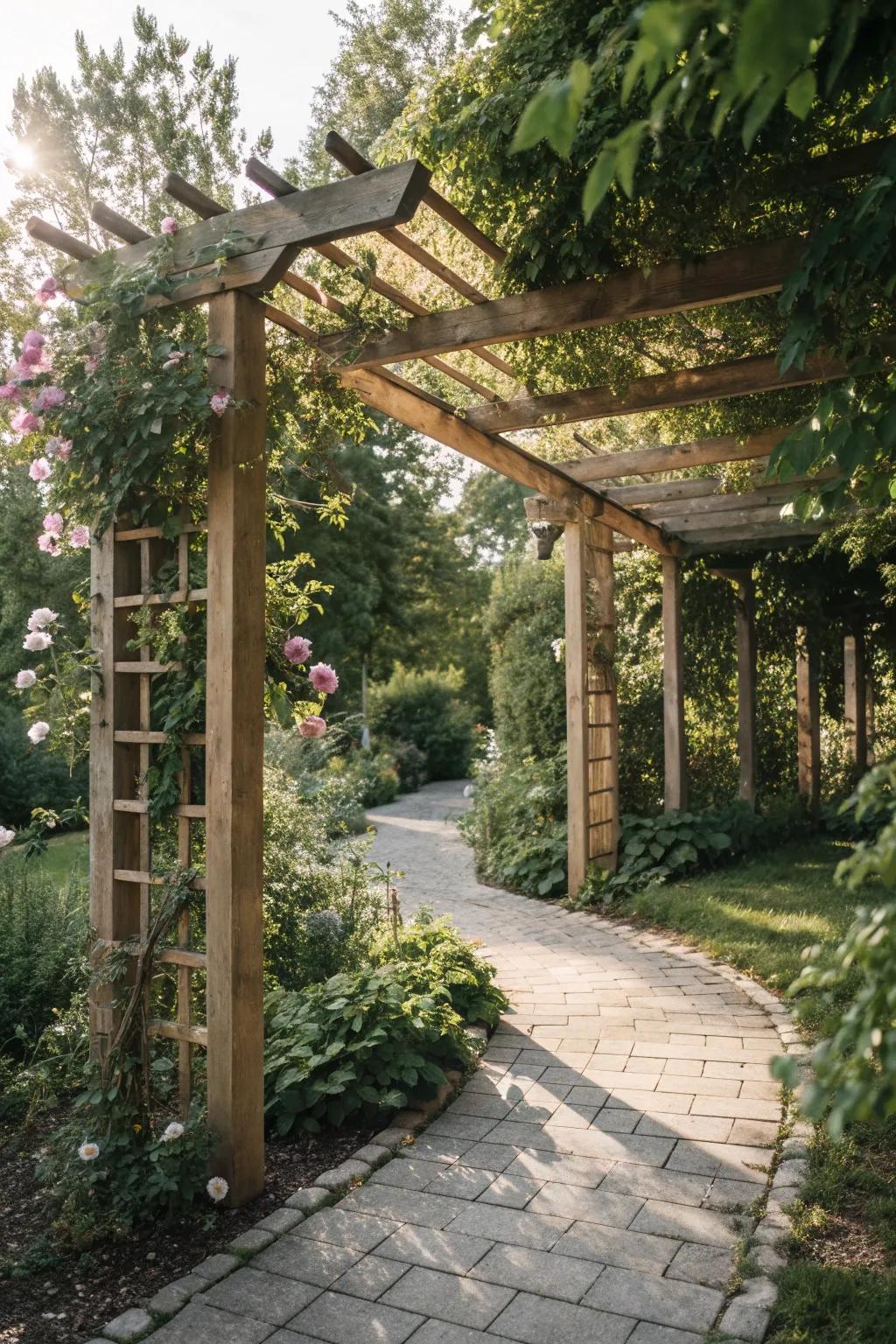 Embrace natural beauty with a minimalist trellis—perfect for creating shaded garden retreats.