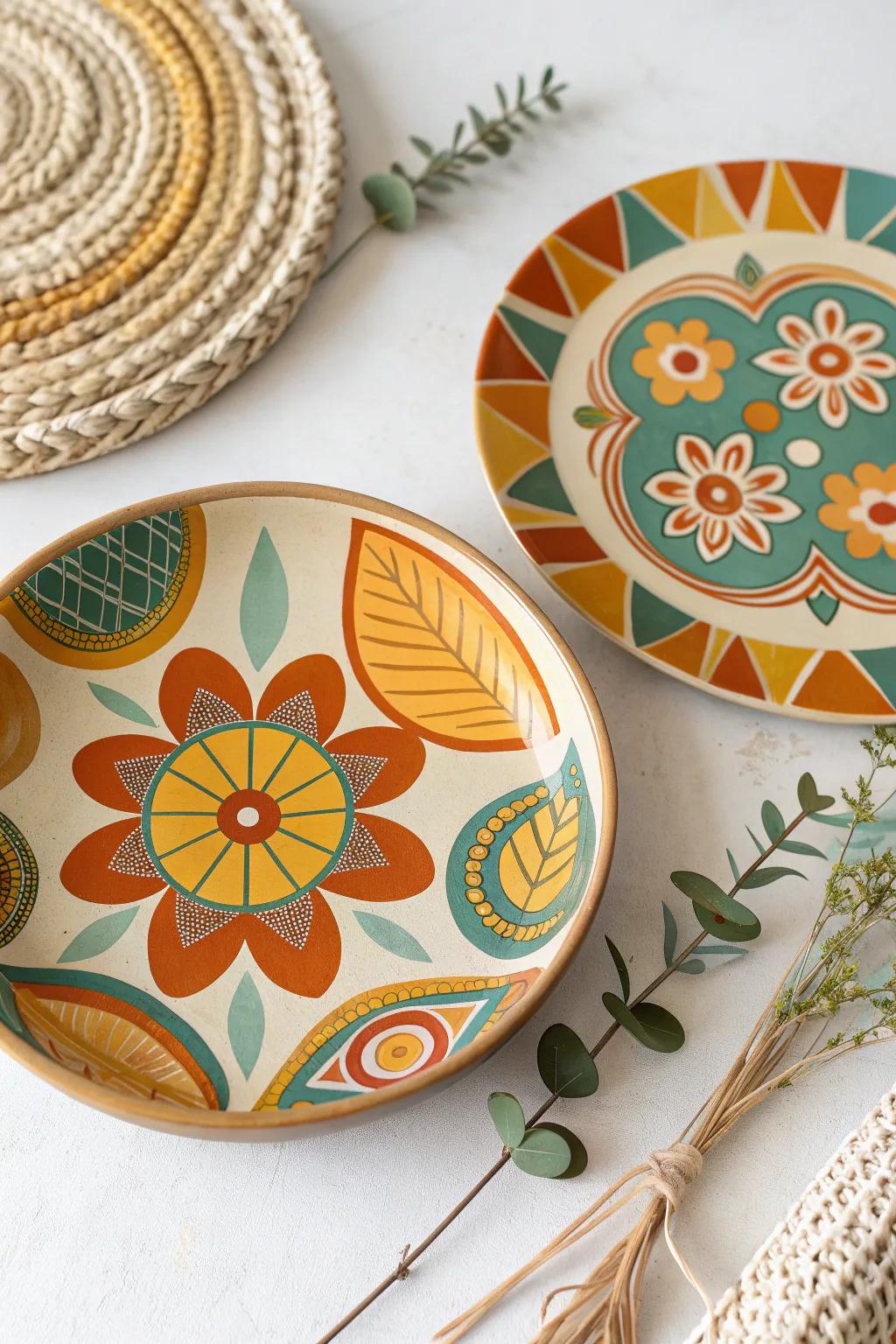 Revive your dining space with a splash of retro charm—bold patterns meet vibrant hues for a playful yet elegant touch.