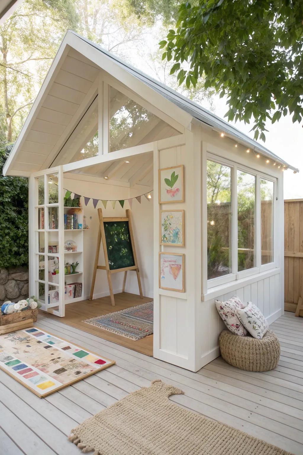 Step into a world of creativity with this enchanting art studio sanctuary, where simplicity meets inspiration.