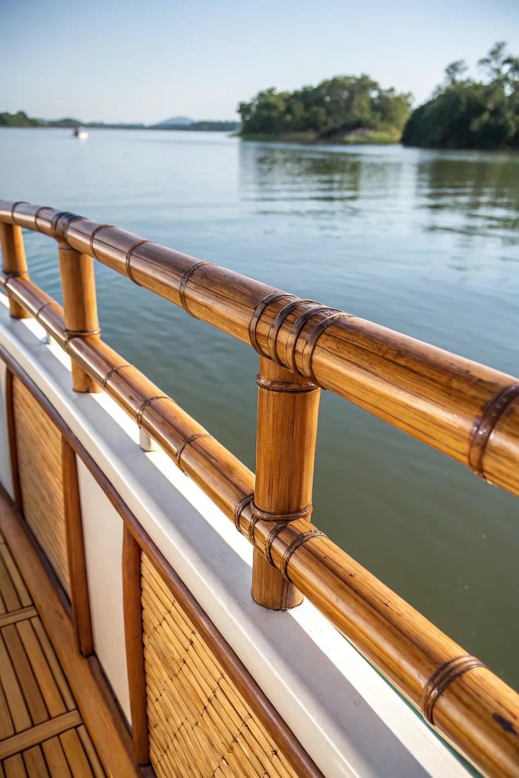 Sail sustainably with style: Embrace the elegance of bamboo railings on your pontoon.